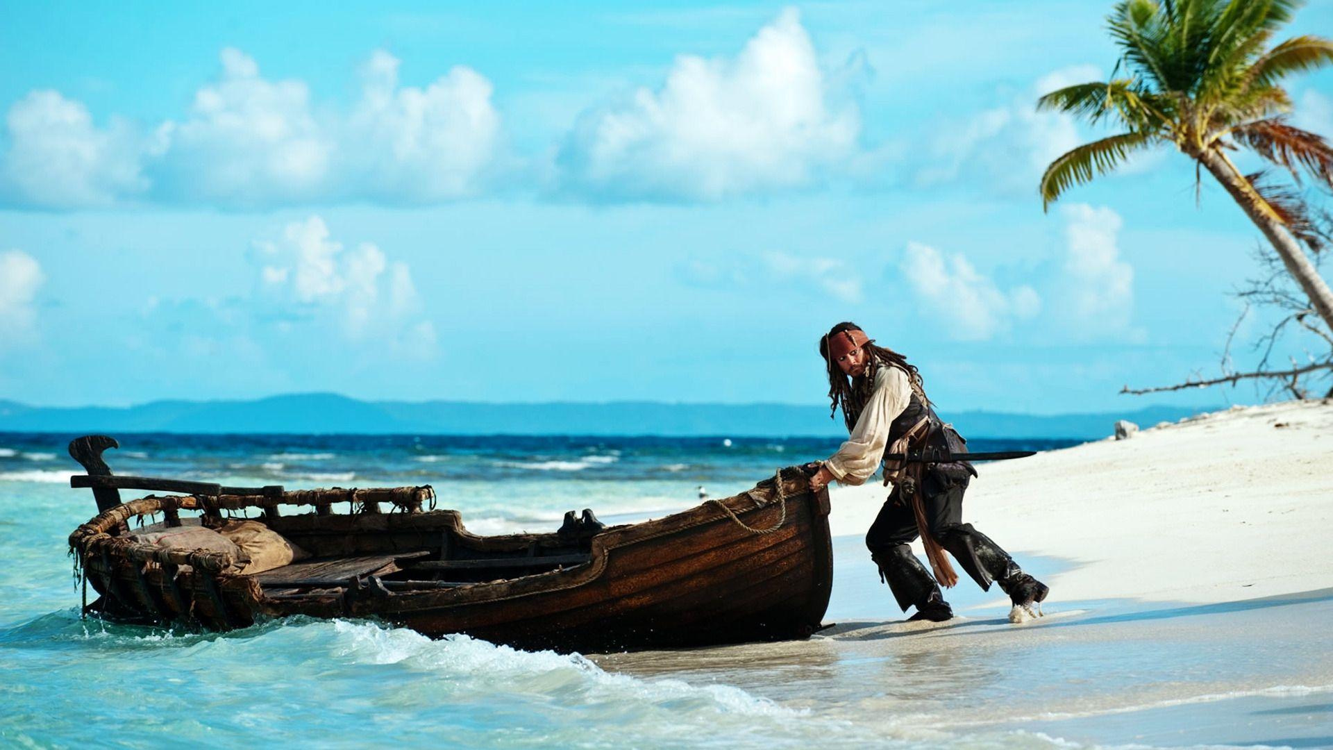 1920x1080 Jack Sparrow Pushing Boat Desktop Wallpaper