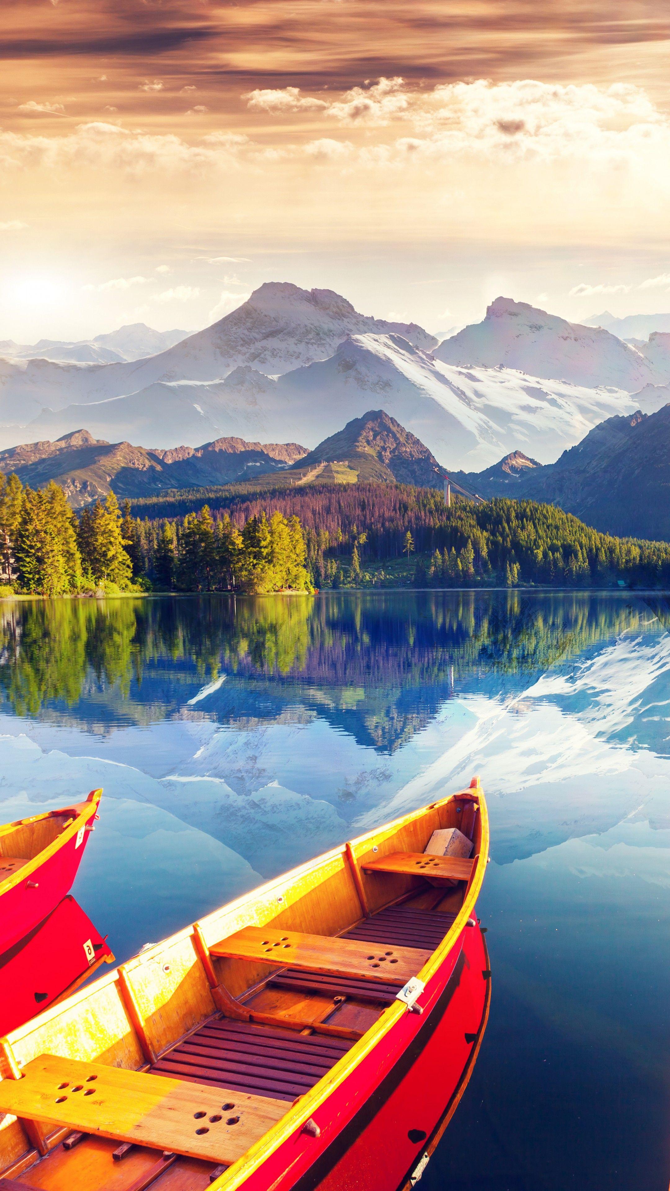 2160x3840 Wallpaper Lake, boat, sky, colors, 8K, Nature