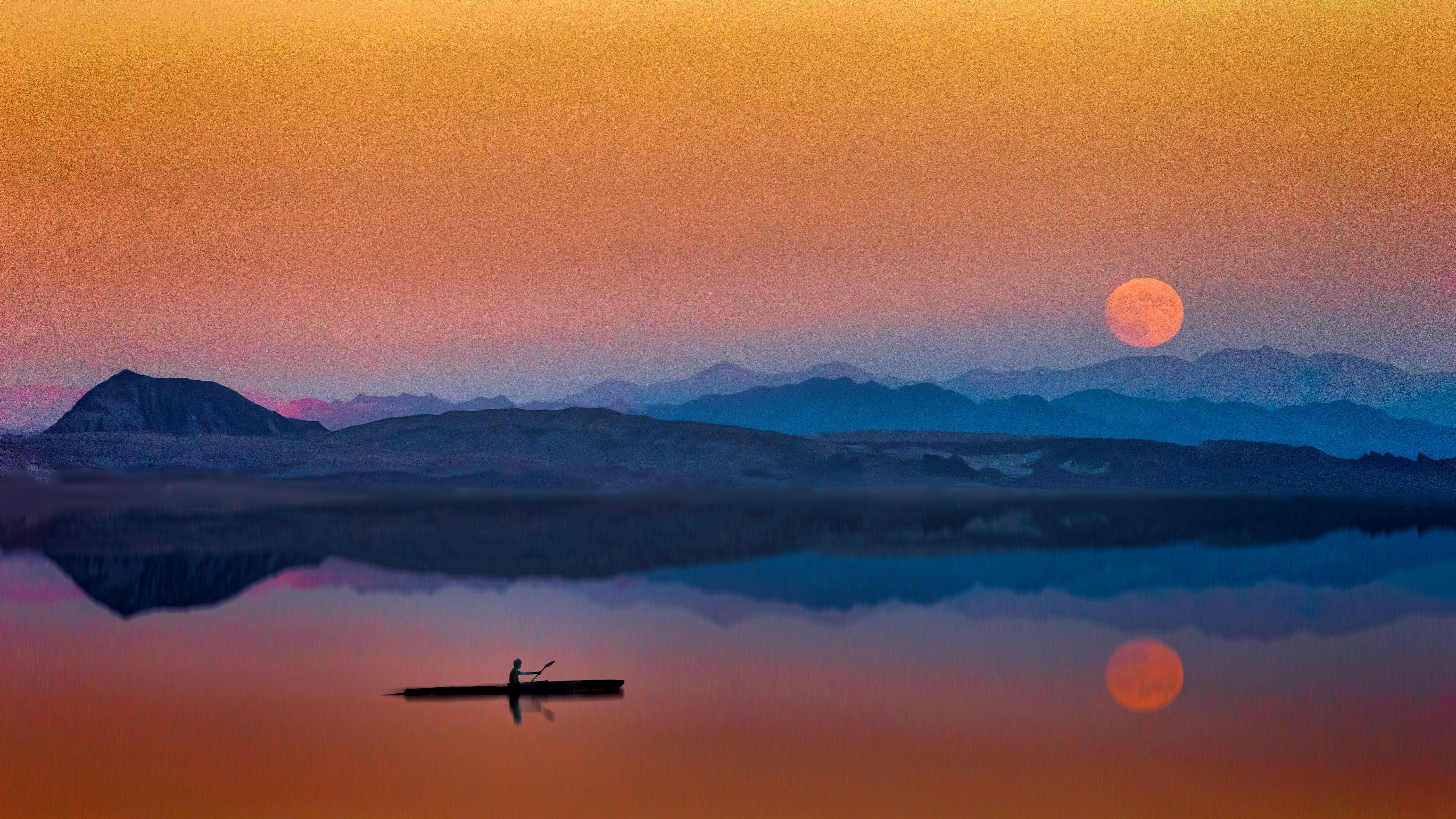 6000x3375 Lake Boat Man Sunset, HD Artist, 4k Wallpaper, Image, Background, Photo and Picture