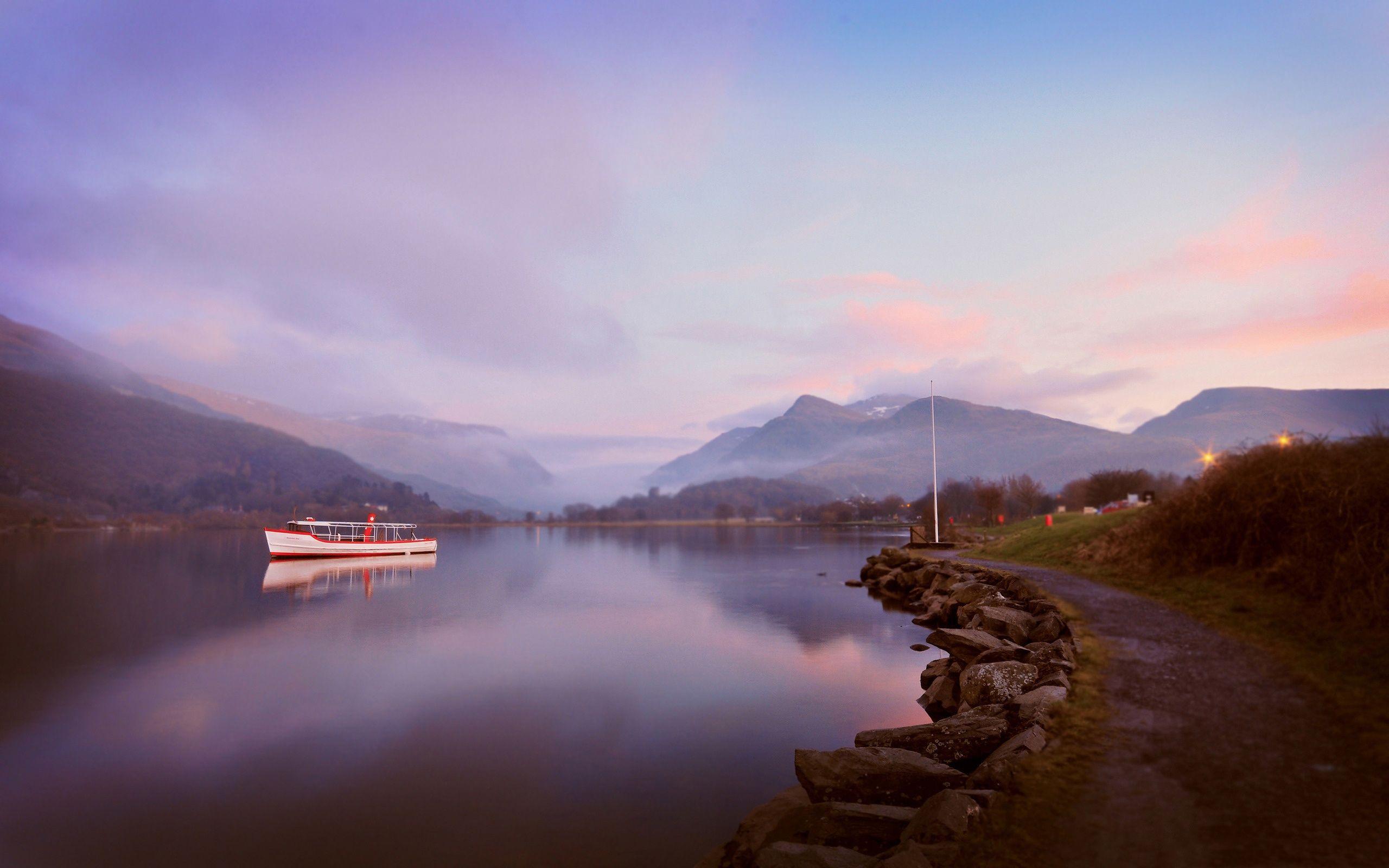2560x1600 Boat by the lake MacBook Air Wallpaper Download