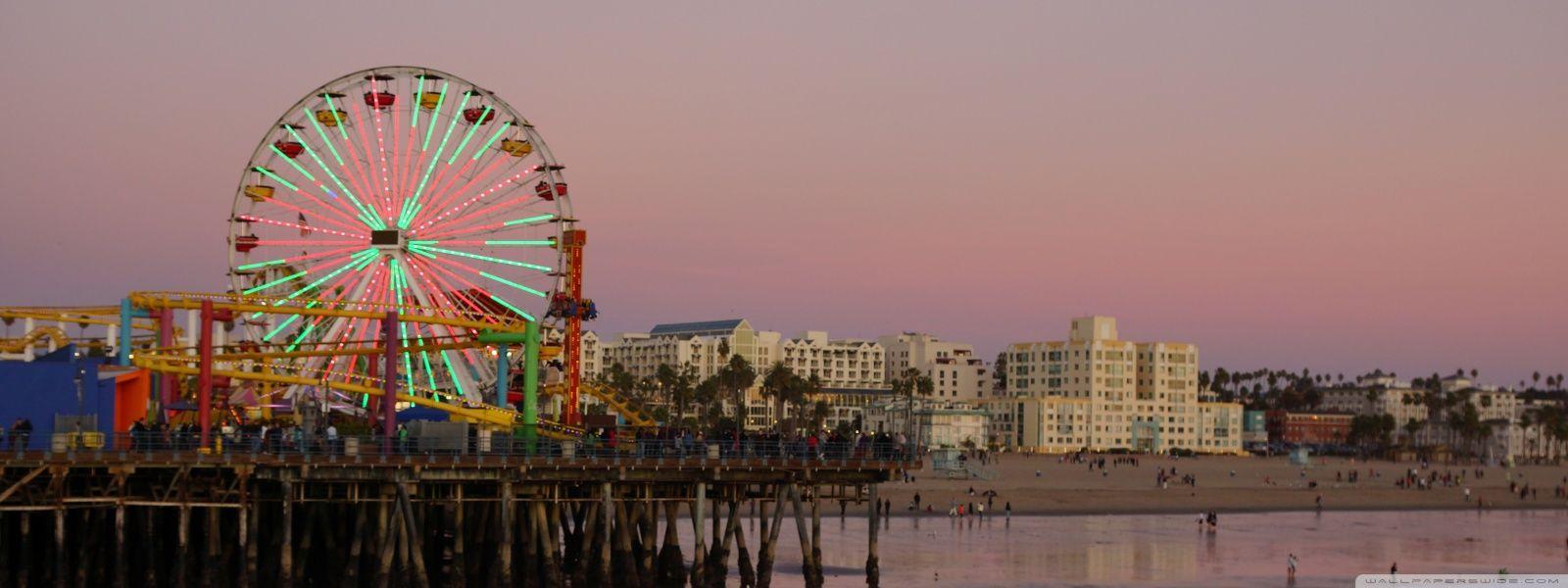 1600x600 Santa Monica Beach At Evening, Los Angeles Ultra HD Desktop Background Wallpaper for 4K UHD TV : Widescreen & UltraWide Desktop & Laptop : Multi Display, Dual Monitor : Tablet