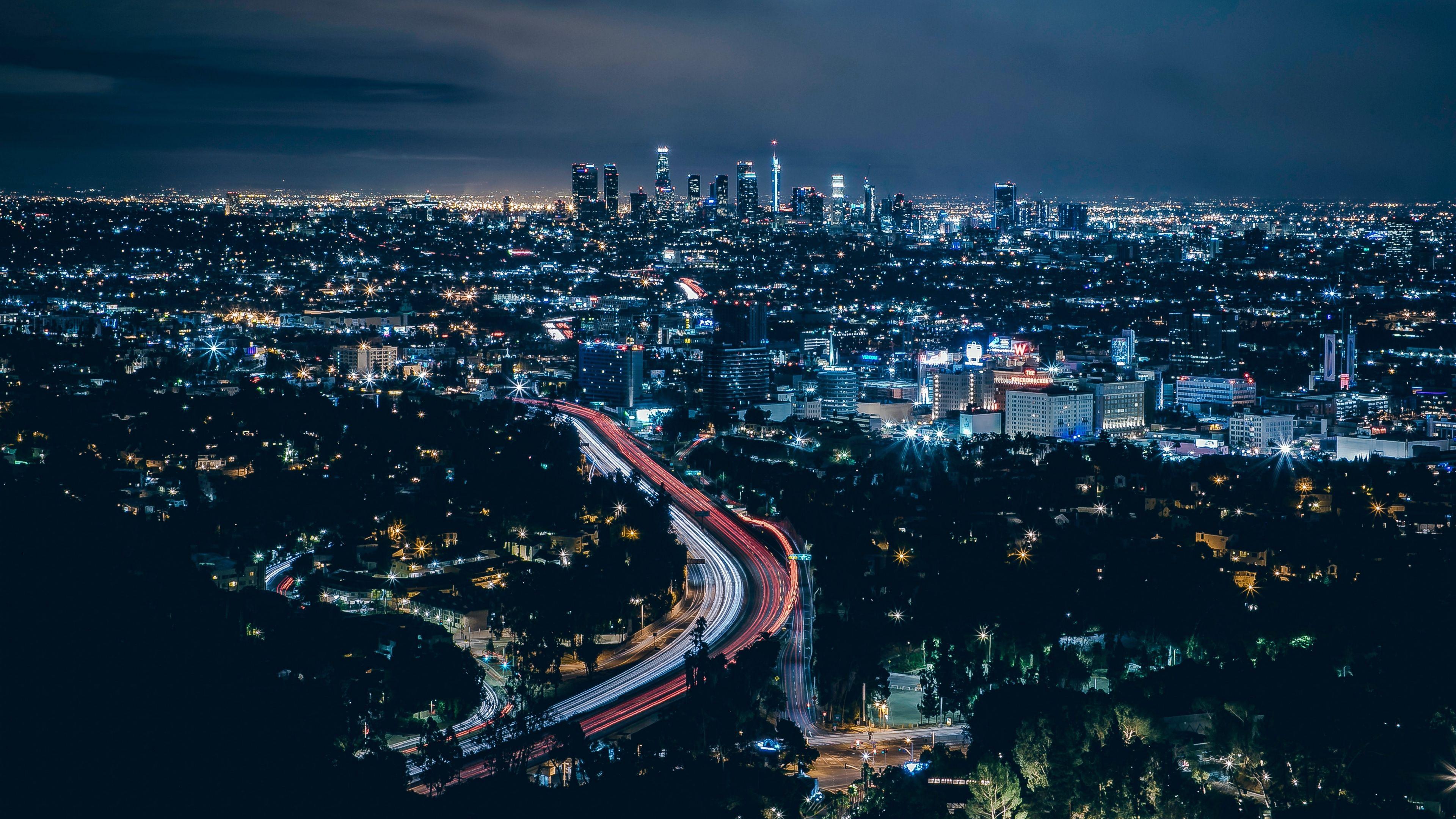 3840x2160 Wallpaper 4k los angeles, usa, skyscrapers, night, top view 4k los angeles, Skyscrapers, USA