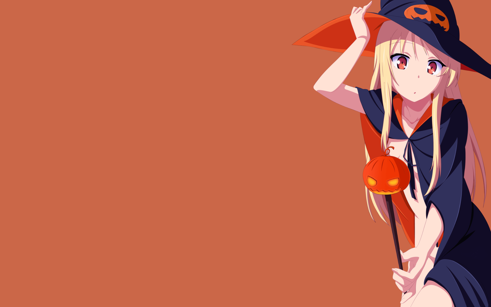 1920x1200 Download 1920x1200 Anime Girls, Shiina Mashiro, Orange Background, Blonde, Halloween, Witch wallpaper