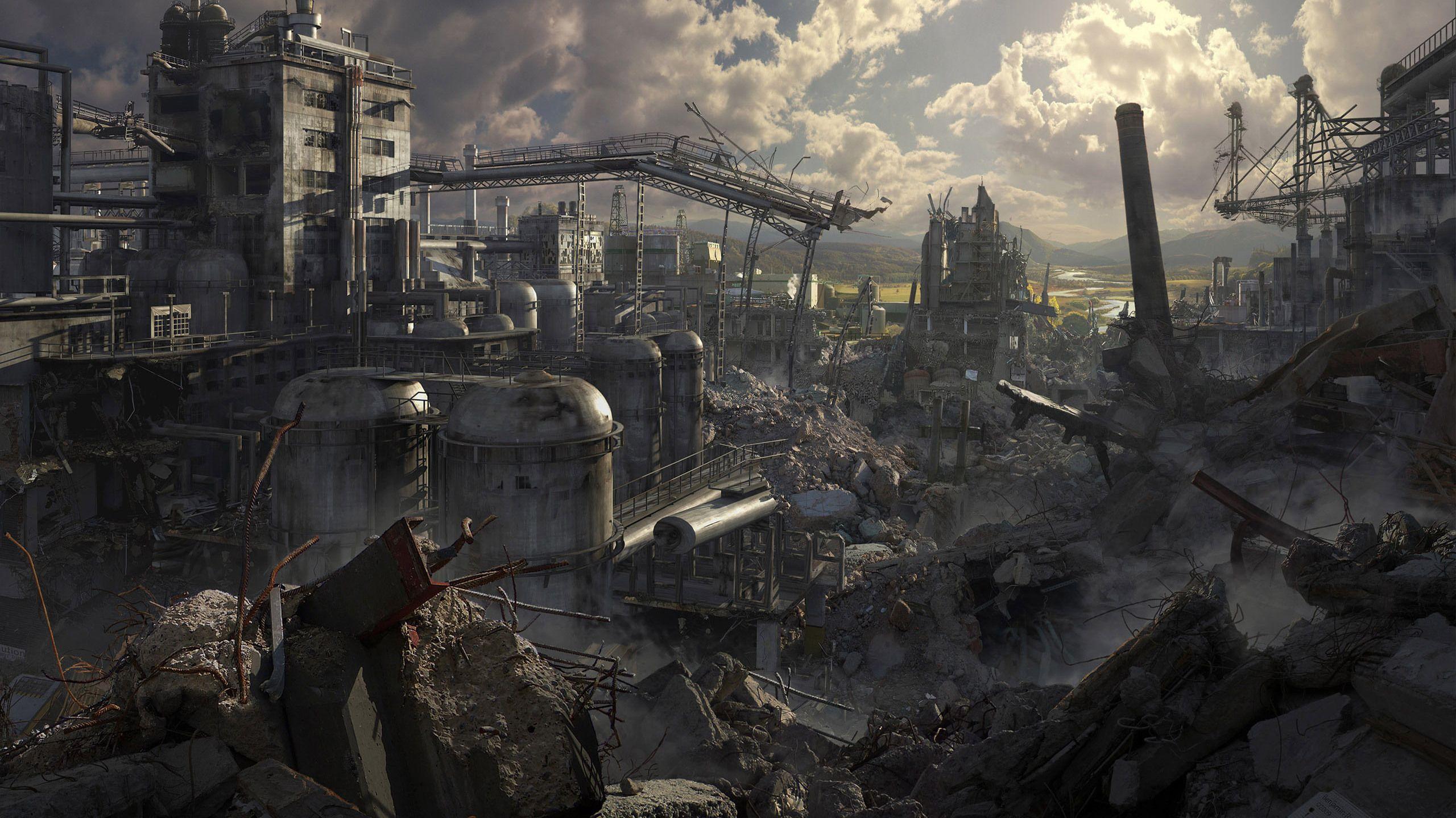 2560x1440 Dystopia, Green beyond Blackness. Post apocalyptic city, Post apocalyptic art, Post apocalypse