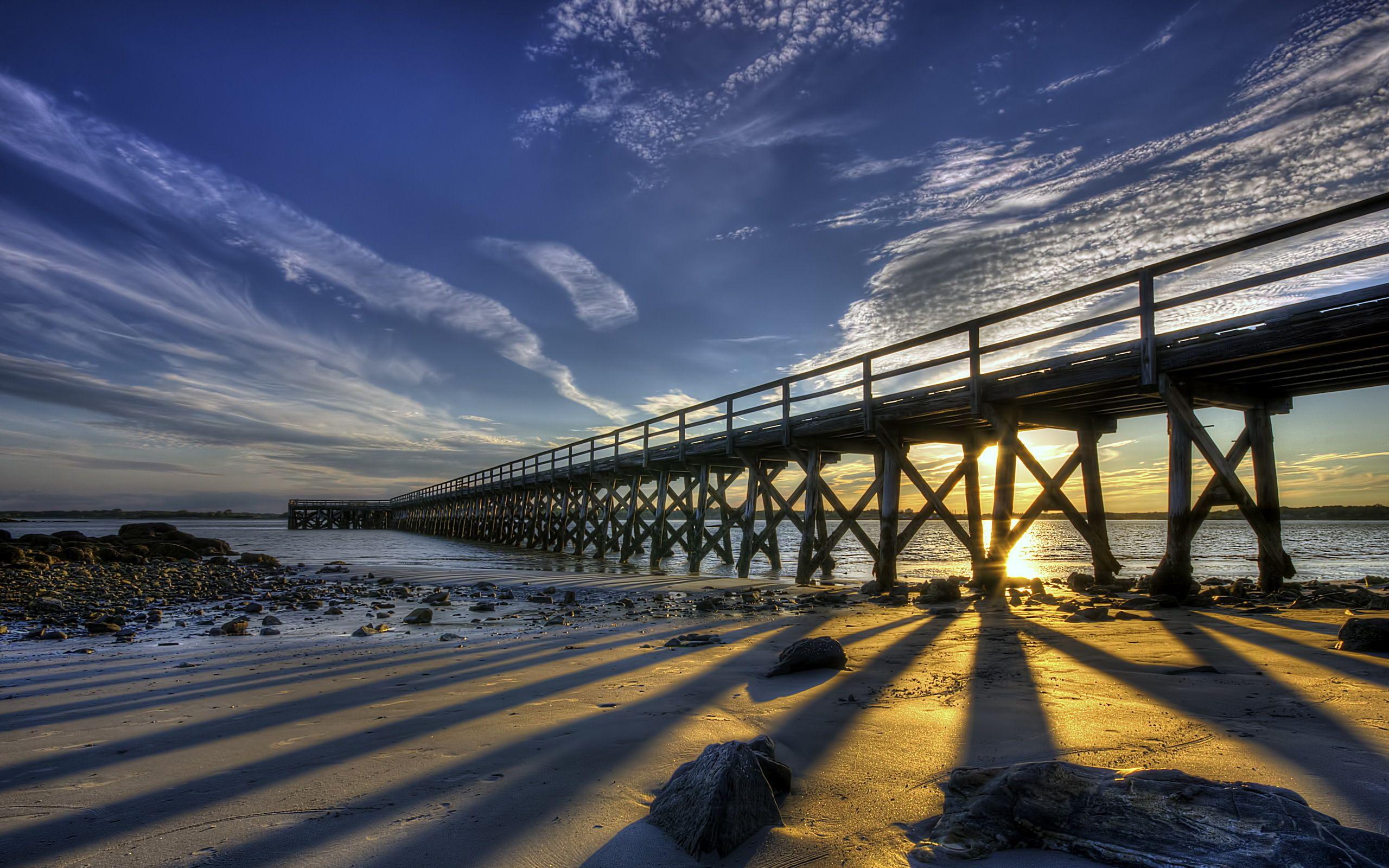 2560x1600 United States Maine Kittery Point bridge sunset wallpaperx1600