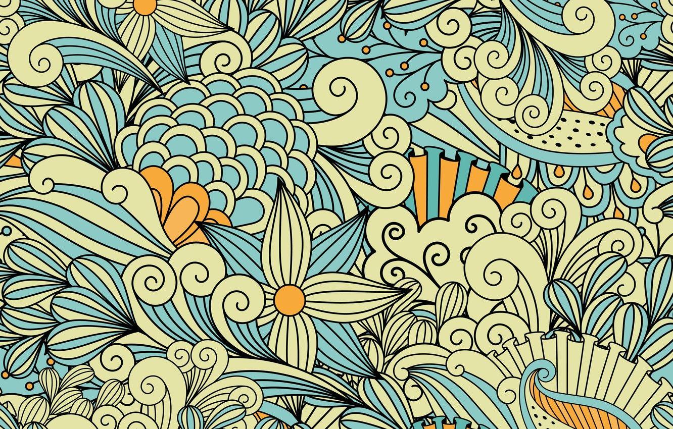 1332x850 Wallpaper flowers, abstraction, pattern, yellow, blue, patterns, background, pretty image for desktop, section текстуры