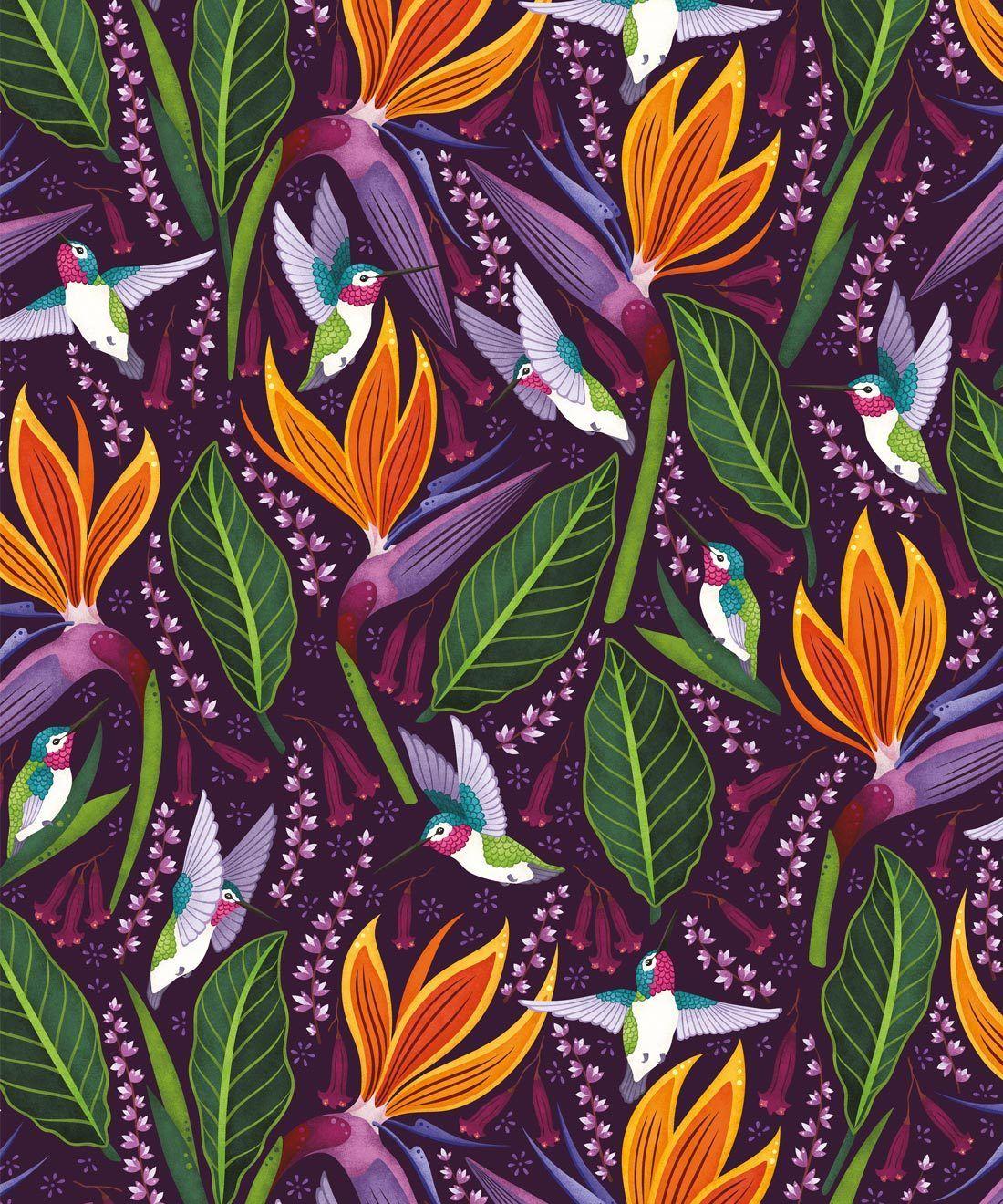 1100x1320 Hummingbirds Wallpaper in Purple from the Wallpaper Republic Collectio