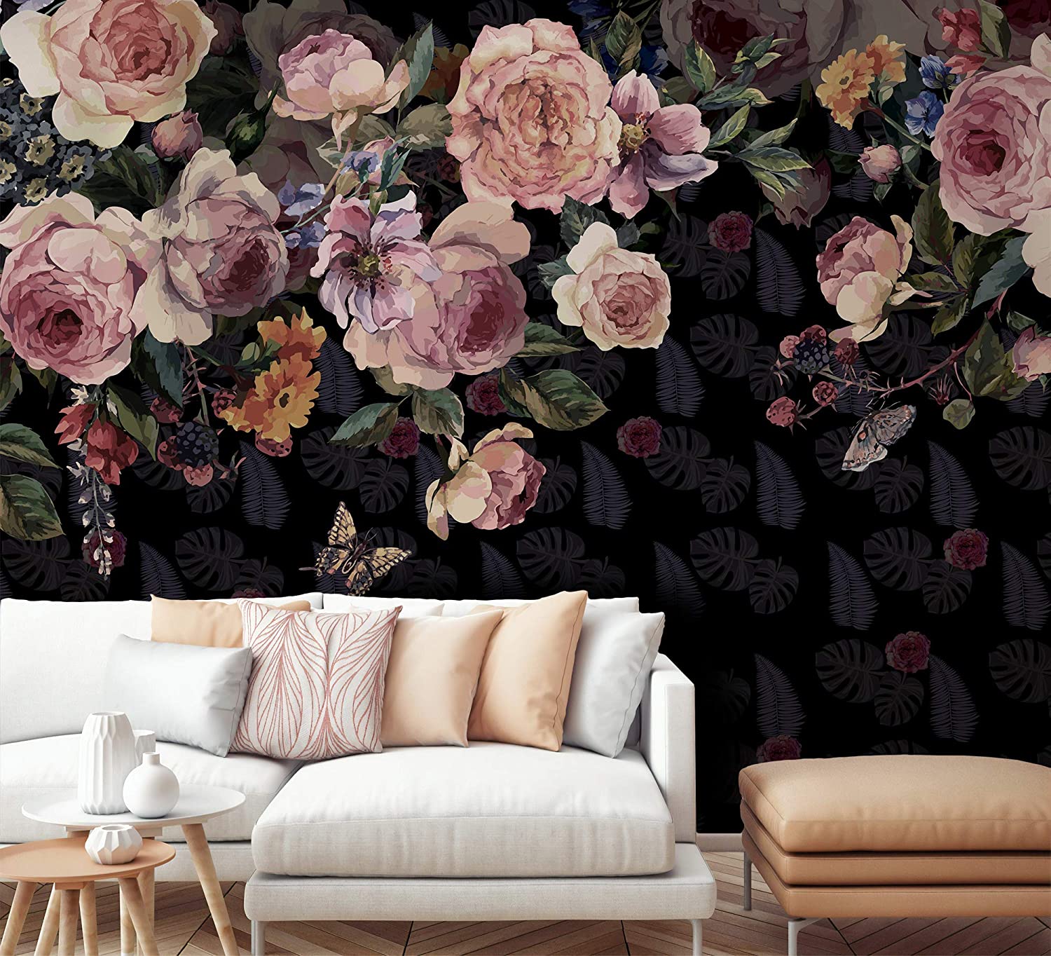 1500x1364 Murwall Dark Floral Wallpaper Vintage .