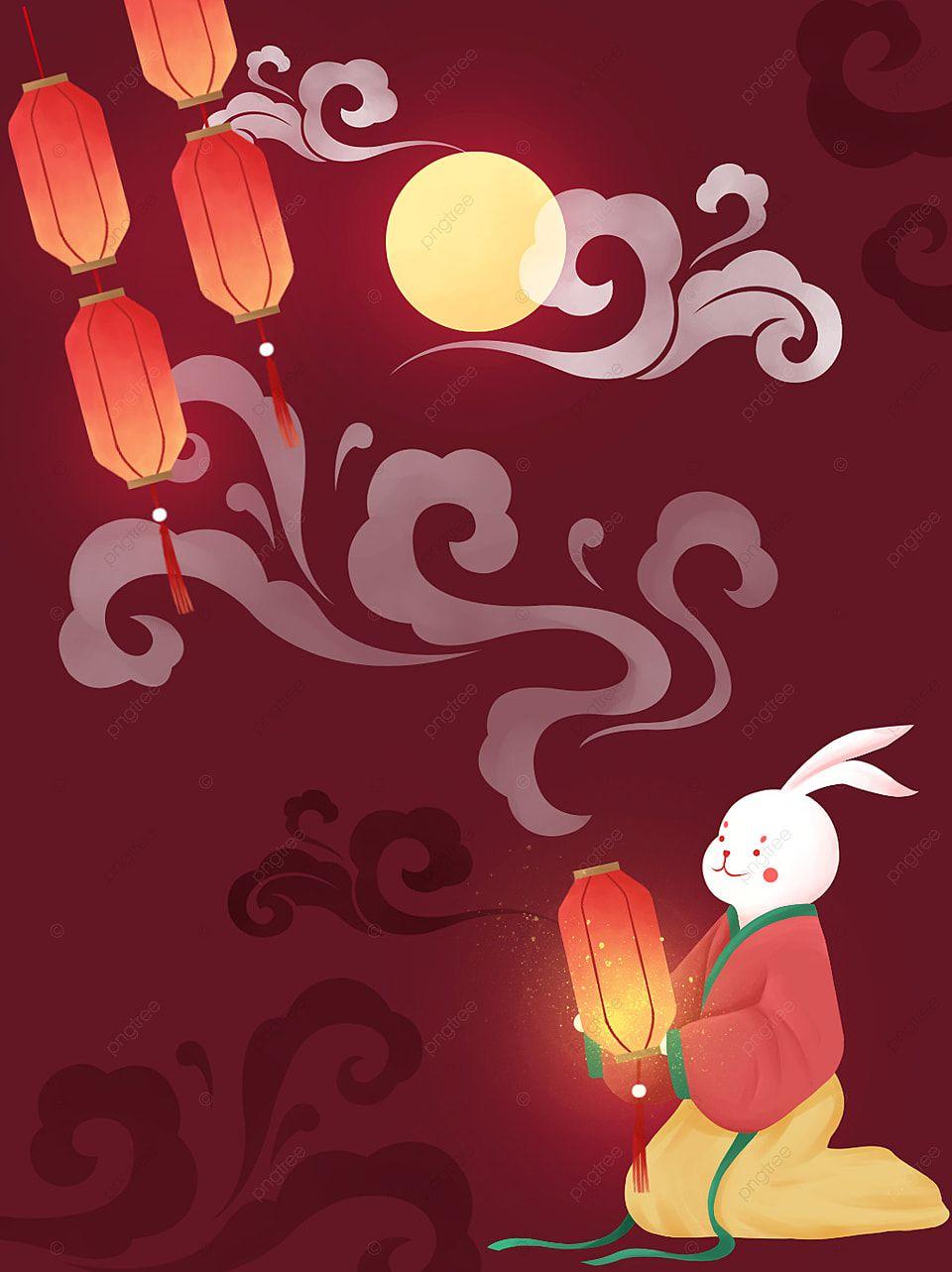 960x1283 Mid Autumn Festival Auspicious Cloud Rabbit Moon Background, Mid Autumn Festival, Red, Festival Background Image for Free Download