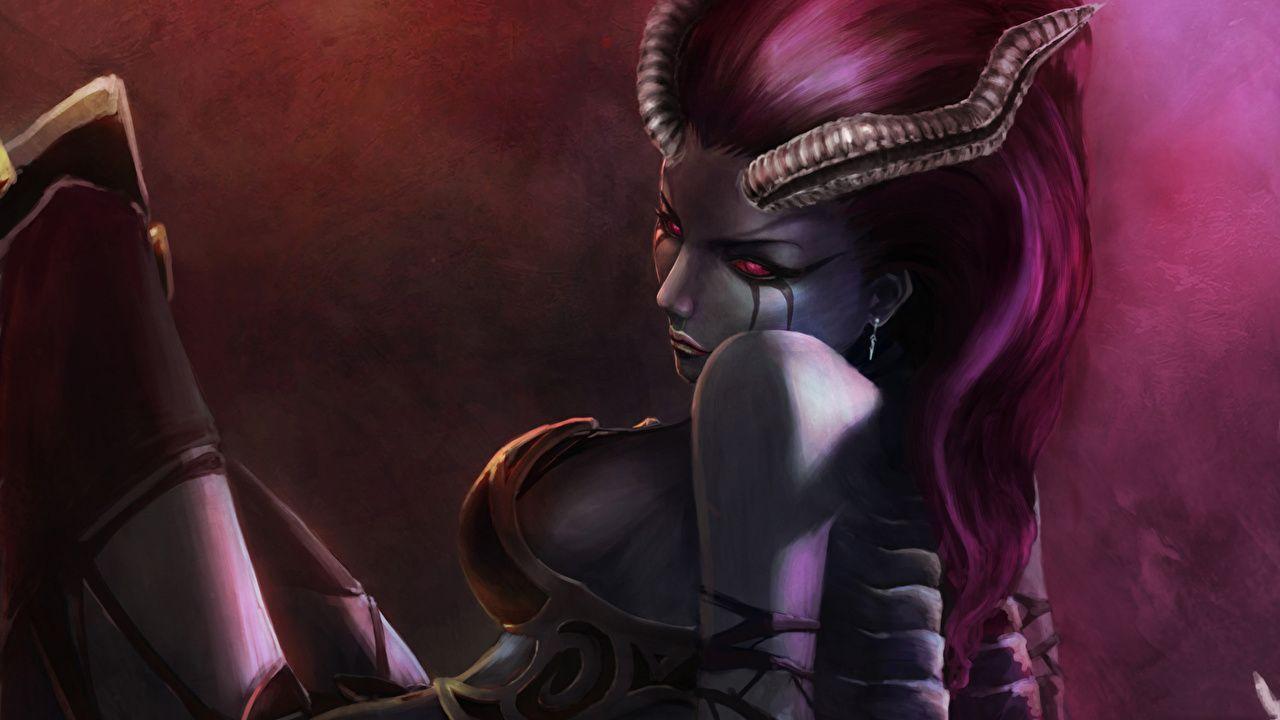 1280x720 Photo DOTA 2 Queen of Pain Demons Horns Fantasy young woman Games