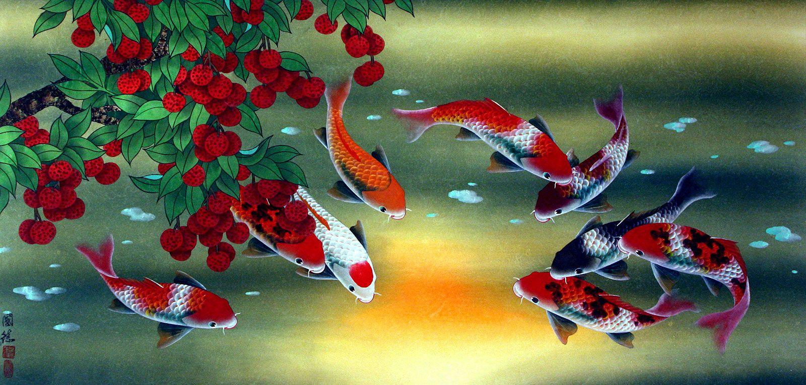1600x765 image of Koi Japanese Art Wallpaper - #FAN