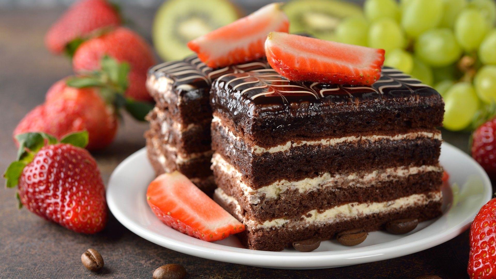 1920x1080 Download 1920x1080 Chocolate Cake, Fruits, Strawberry, Pastry, Dessert Wallpaper for Widescreen