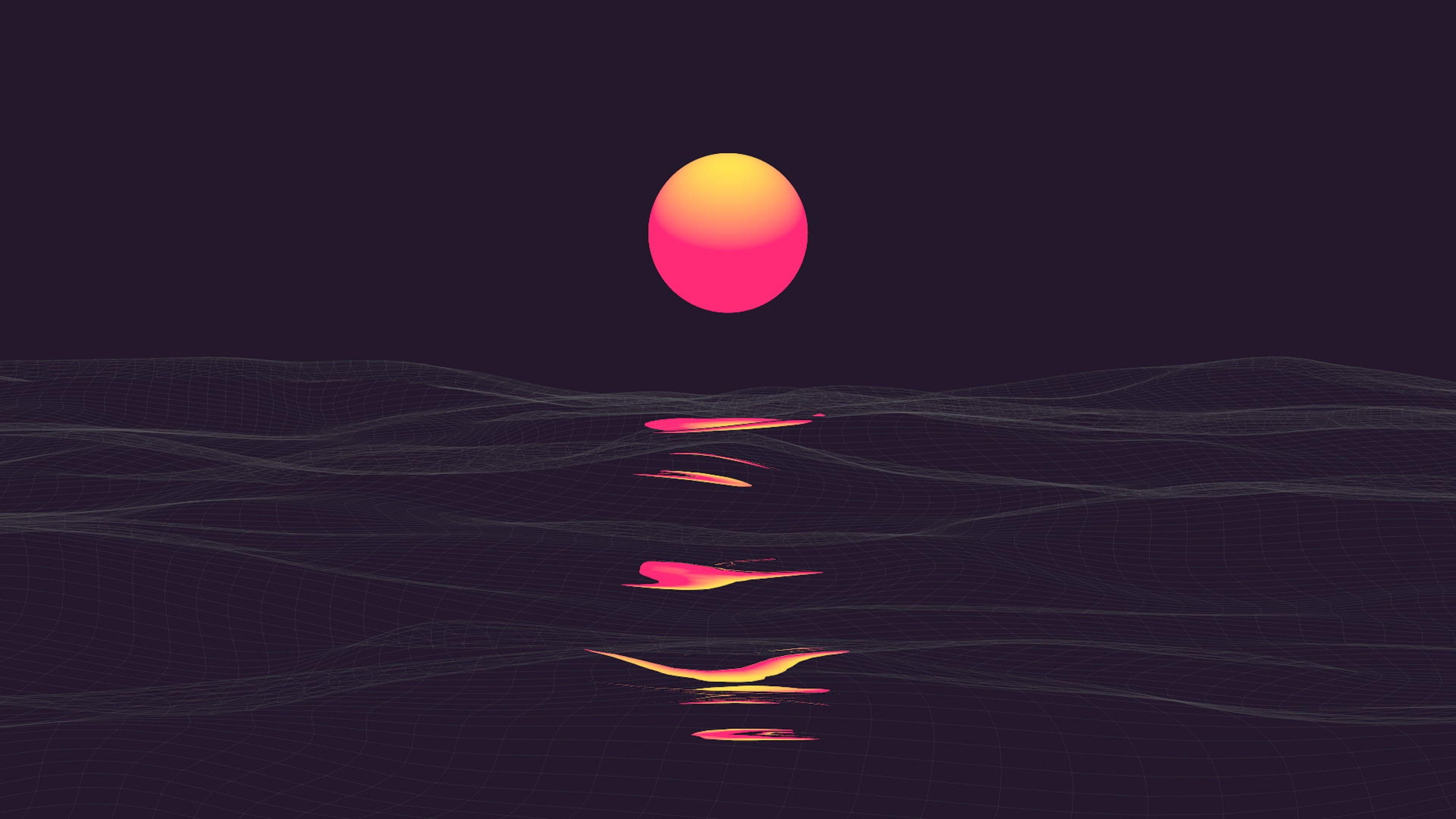 3840x2160 Vaporwave Red And Yellow Moon 4K HD Wallpaper