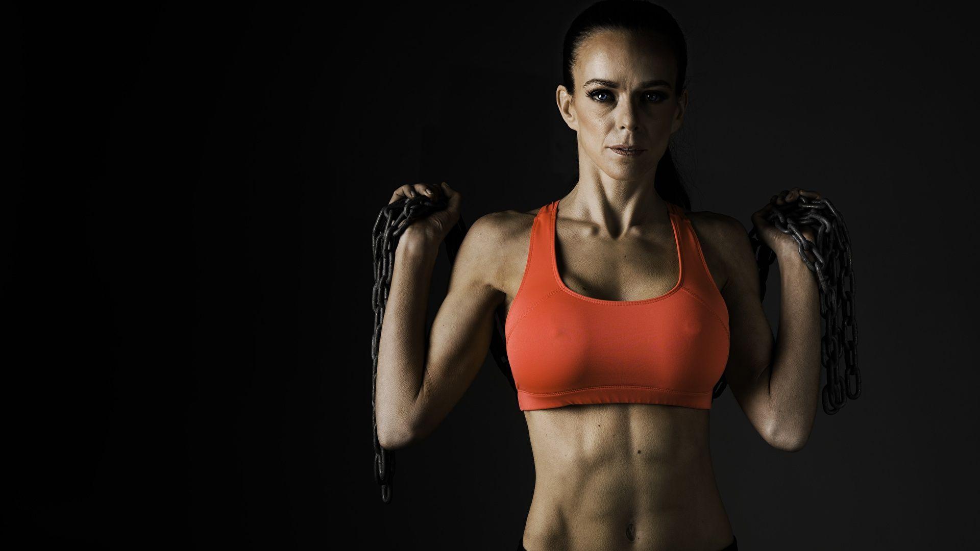 1920x1080 Picture Fitness athletic young woman Chain Belly Black 1920x1080