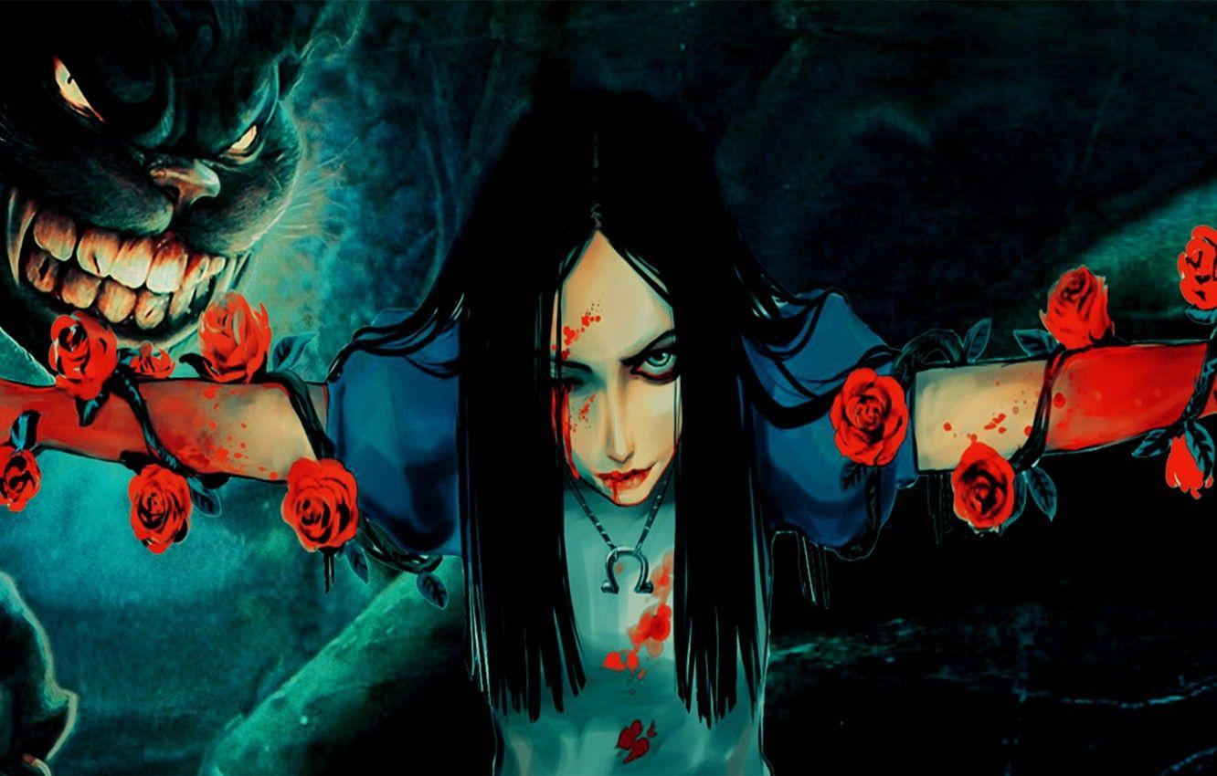 1332x850 Wallpaper girl, blood, Alice, girl, blood, Cheshire cat, Alice, Alice Madness Returns image for desktop, section игры