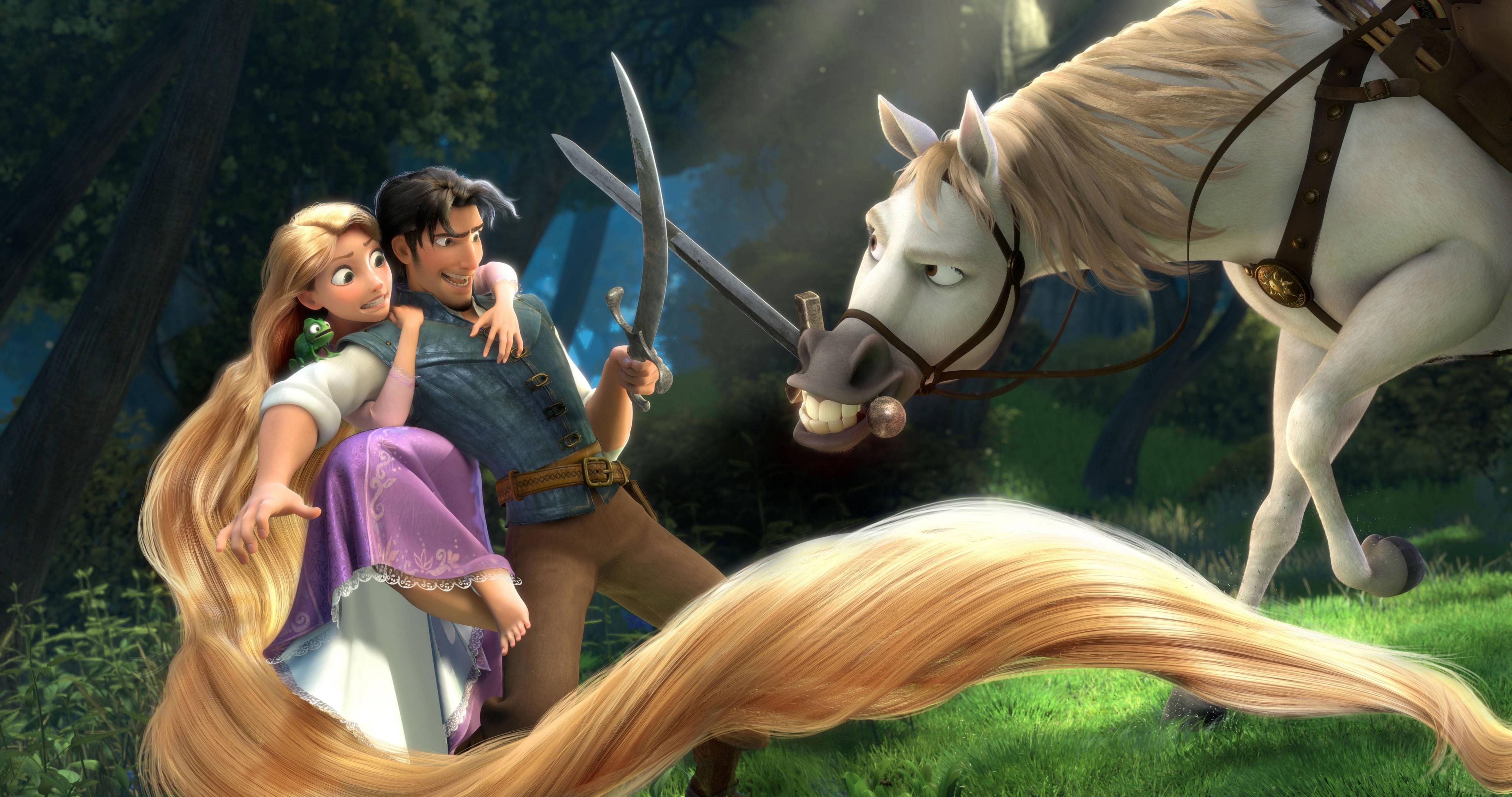 5689x3000 Flynn and Maximus Sword Fight from Disney's Tangled Movie Desktop Wallpaper