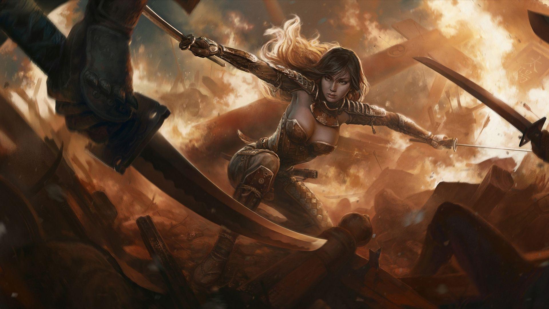 1920x1080 Fantasy Warrior Girl With Sword, HD Fantasy Girls, 4k Wallpaper, Image, Background, Photo and Picture