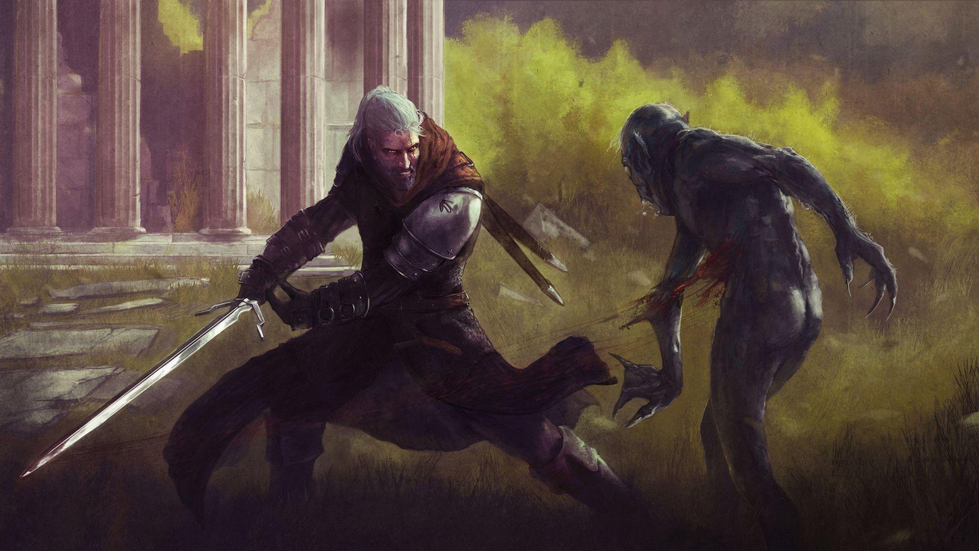 1920x1080 Video Game The Witcher 3 Wild Hunt The Witcher Drowner Sword Geralt of Rivia Fight HD Wallpaper Background Image