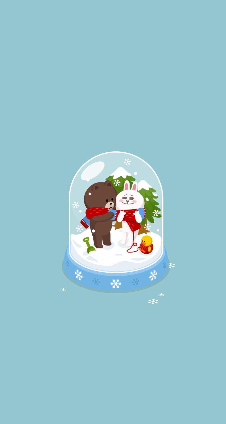 744x1392 Download LINE Brown & Cony Winter 744 x 1392 Parallax Wallpaper