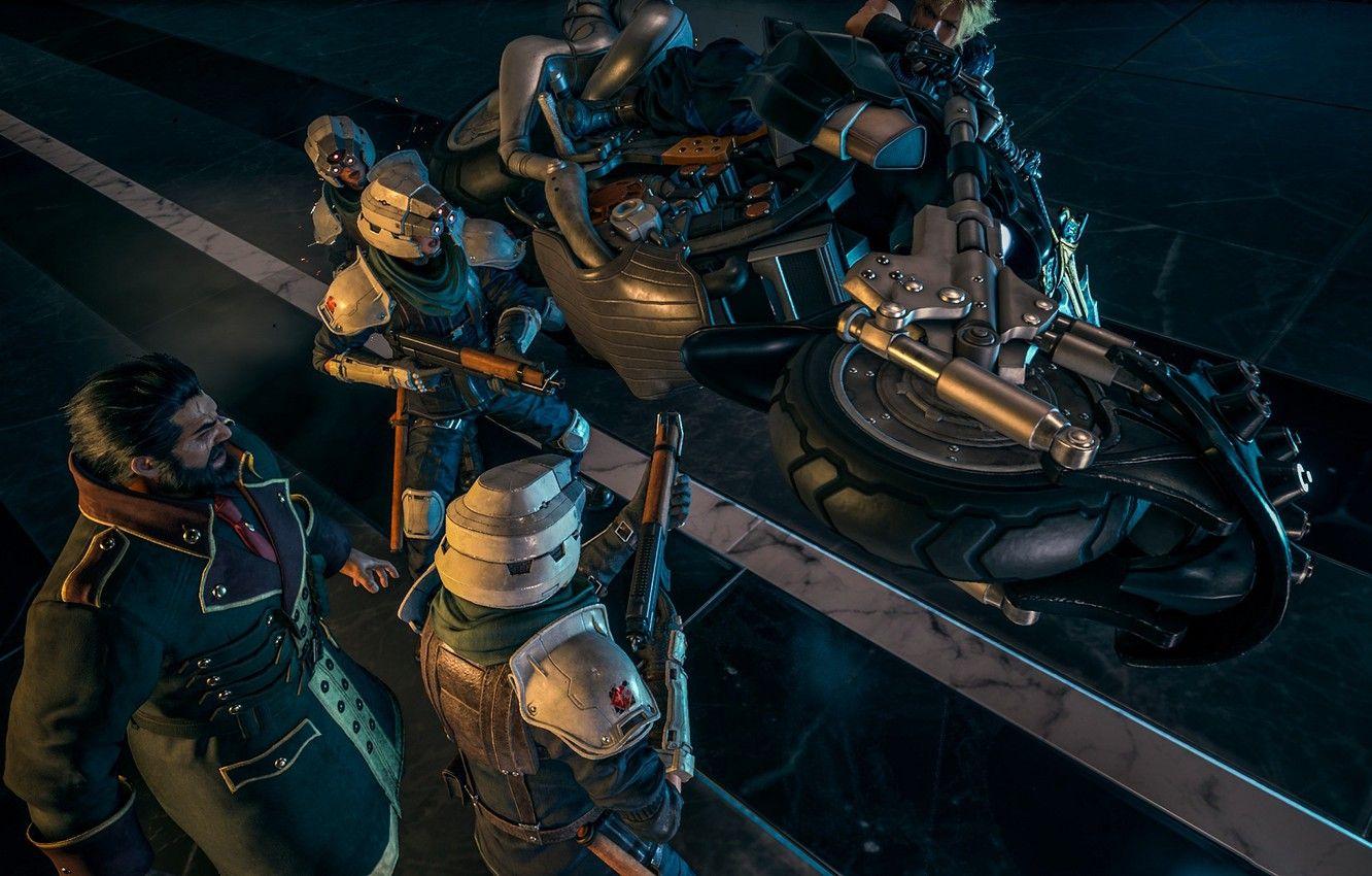 1332x850 Wallpaper weapons, people, motorcycle, soldiers, Cloud, Final Fantasy VII Remake image for desktop, section игры