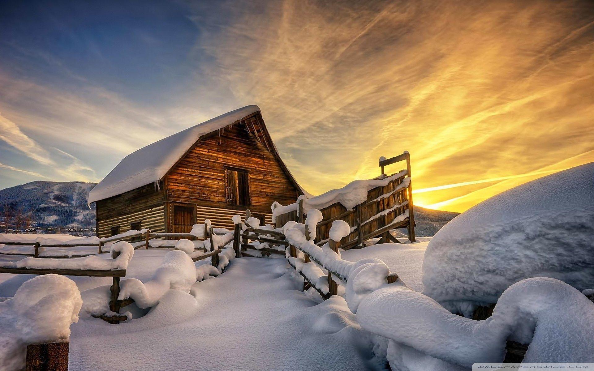 1920x1200 Wooden House Under Snow Ultra HD Desktop Background Wallpaper for 4K UHD TV : Tablet