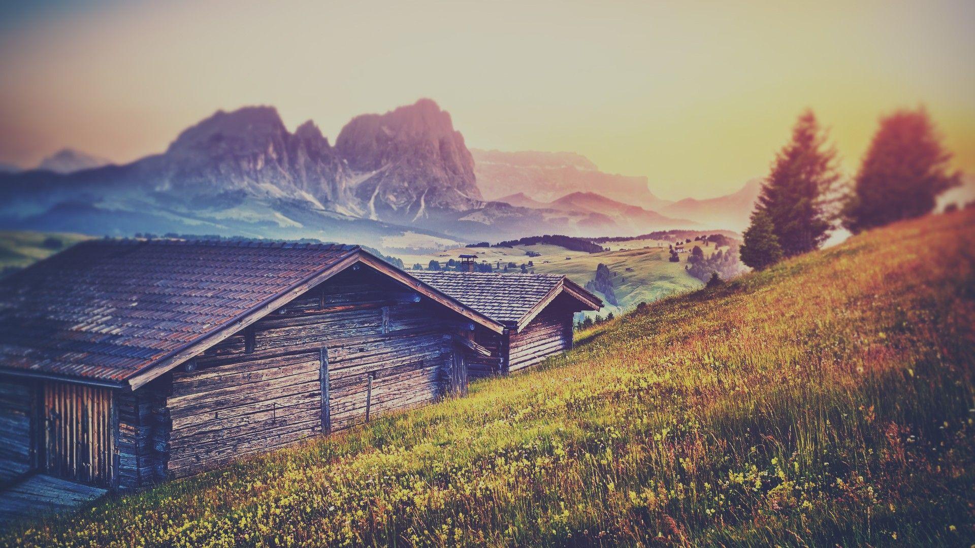 1920x1080 Mountain Wooden House Wallpaper. HD Wallpaper Background