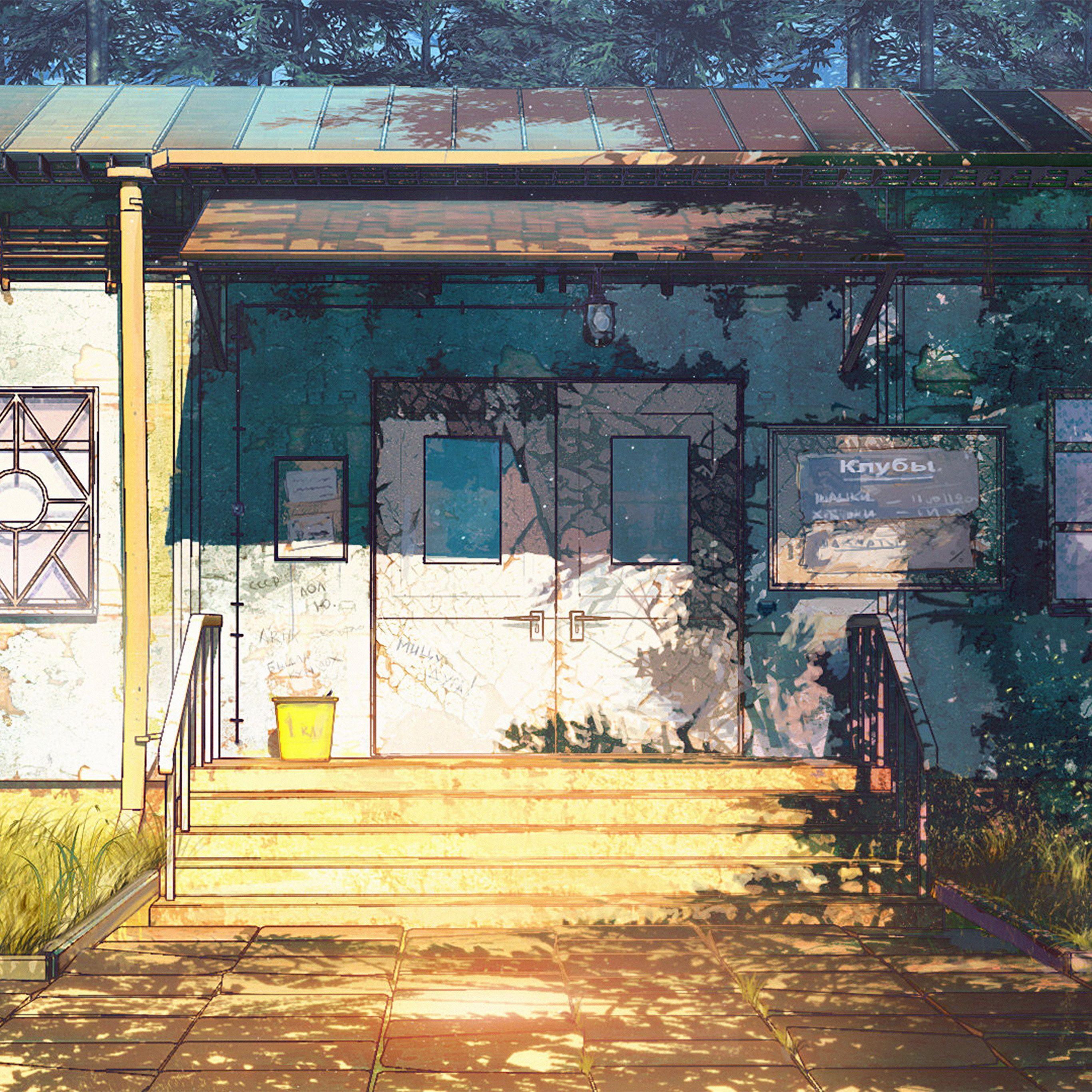 2732x2732 Camp Wood House Anime Illustration Art Arseniy Chebynkin Wallpaper