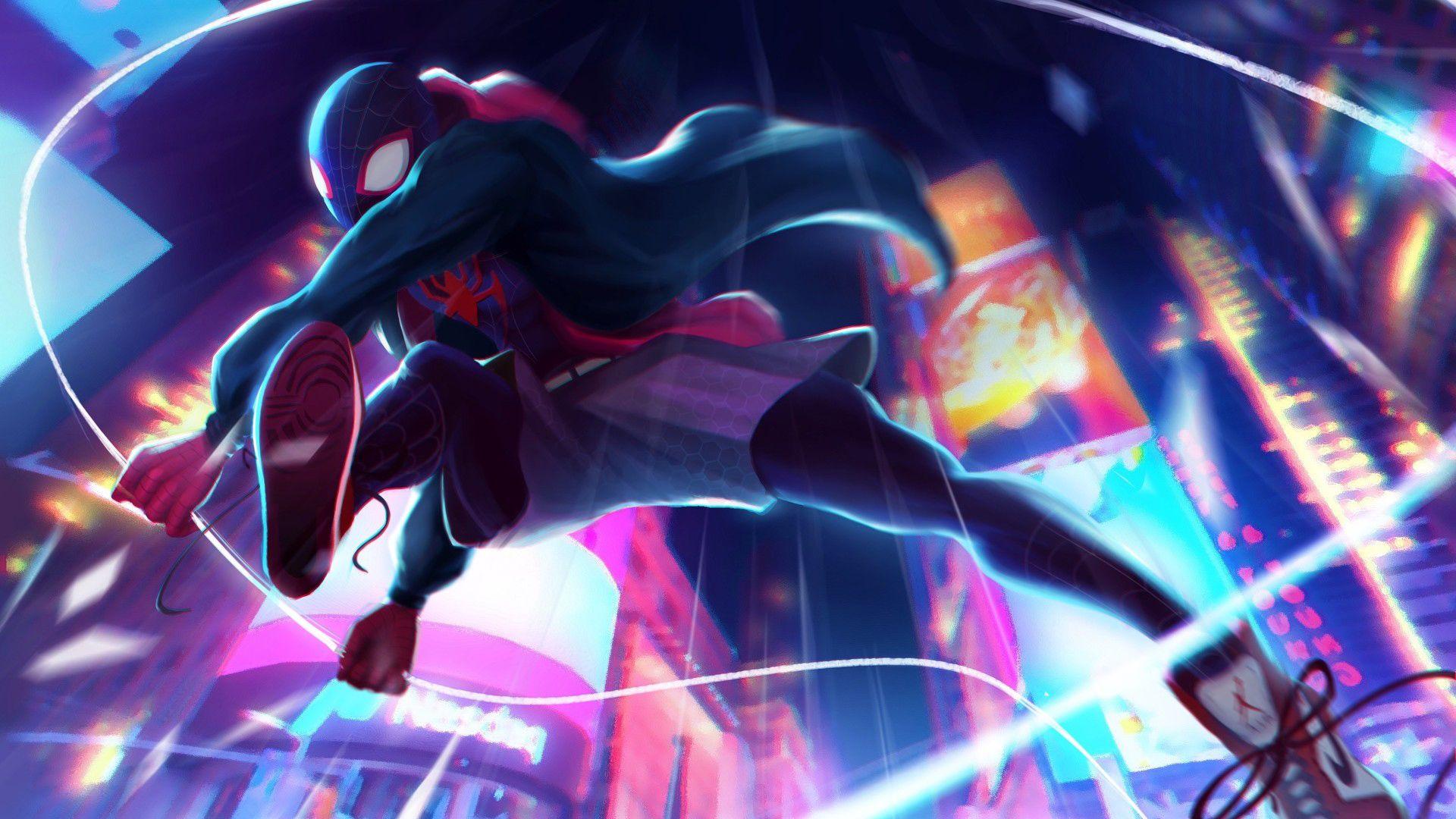1920x1080 Spiderman Miles Morales Jumping, HD Superheroes, 4k Wallpaper, Image, Background, Photo and Picture