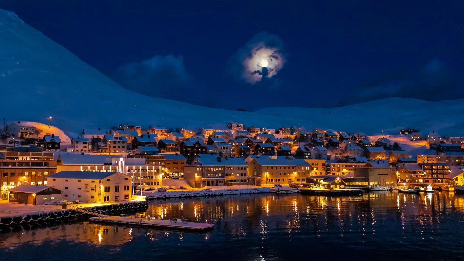 1920x1080 Moon over Alta, Norway wallpaper and image, picture, photo