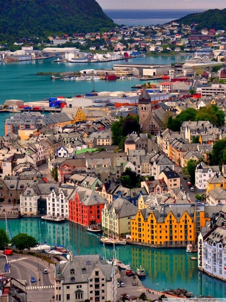 768x1024 Alesund, Norway Harbor Ultra HD Desktop Background Wallpaper for 4K UHD TV : Tablet