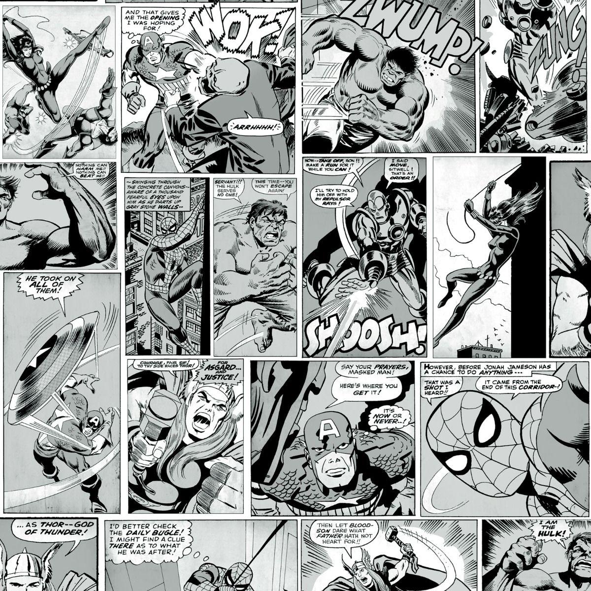 1200x1200 Marvel Comic Strip Wallpaper Black and White Muriva 159502