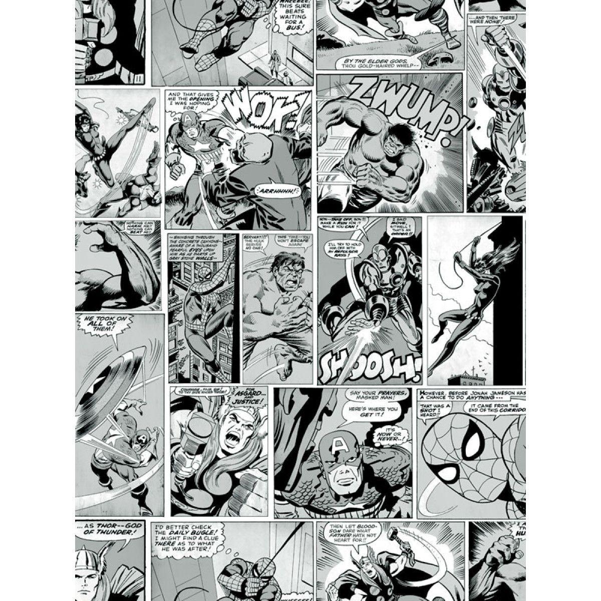 1200x1200 Marvel Comic Strip Wallpaper Black and White Muriva 159502