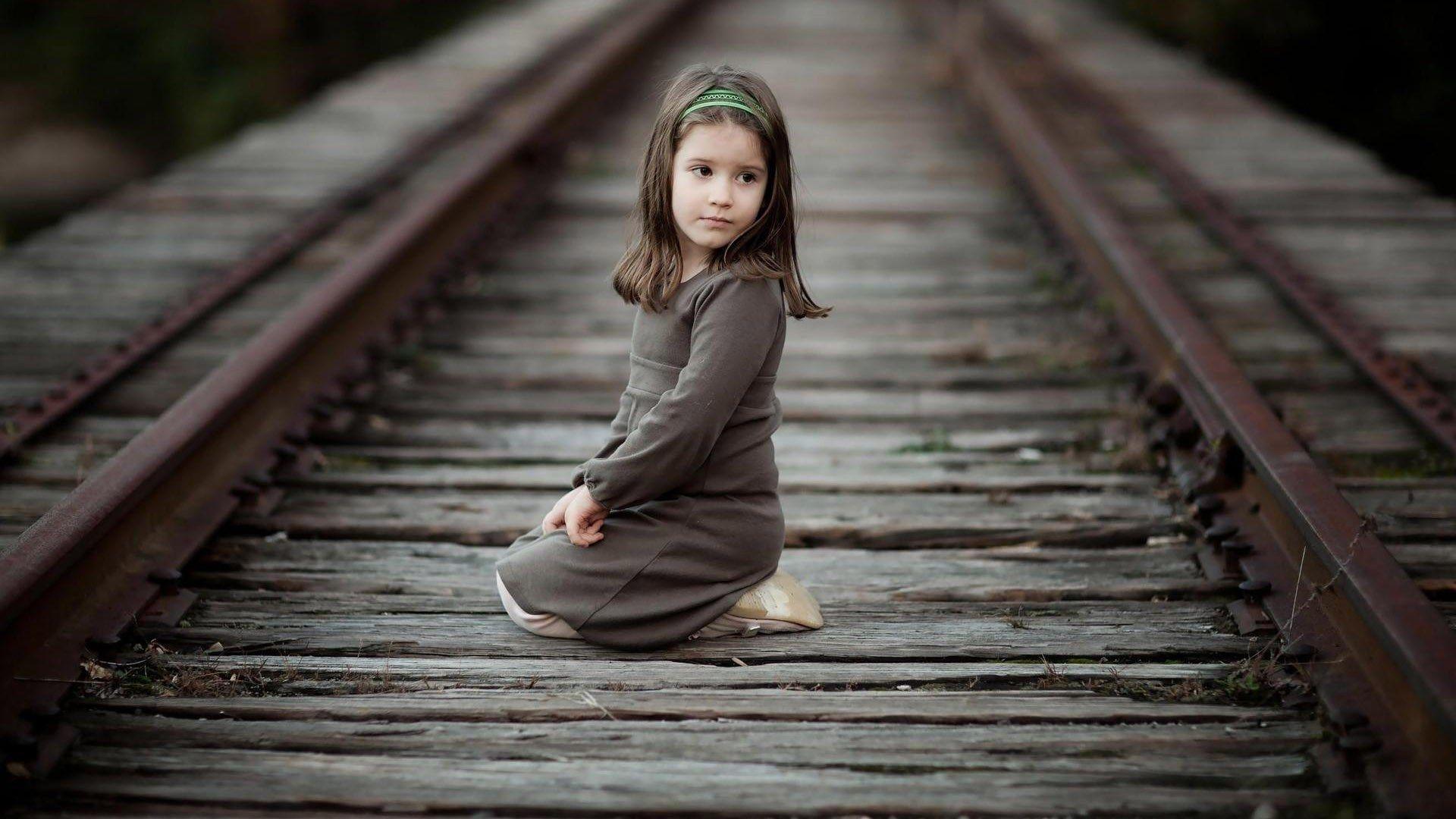 1920x1080 Train tracks cute little girl aesthetic mood wallpaper