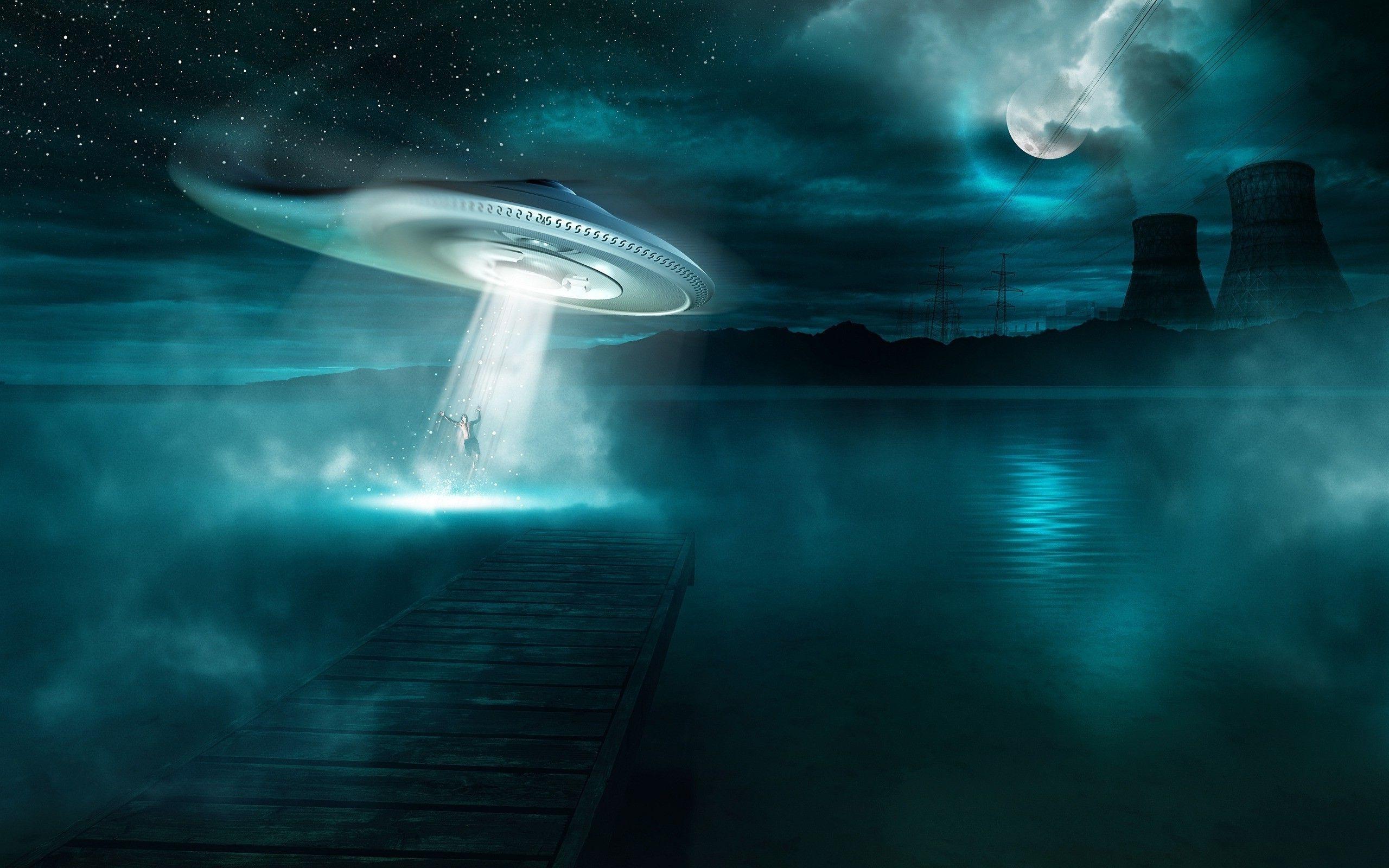 2560x1600 moon water night spaceship aliens space wallpaper and background
