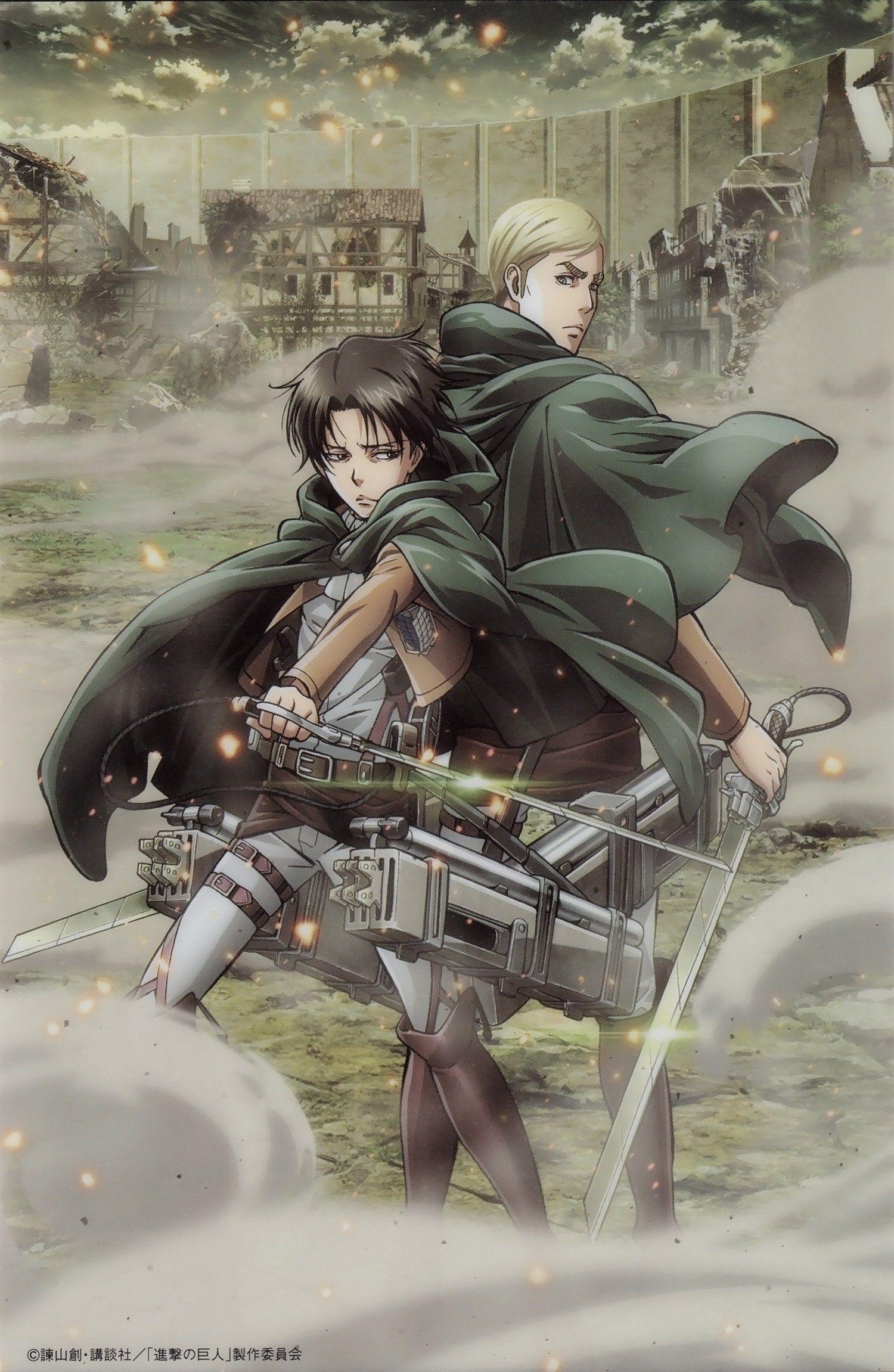 1500x2302 Shingeki no Kyojin Levi Erwin Smith Looking Back Three Dimensional Maneuver Gear wallpaperx2302