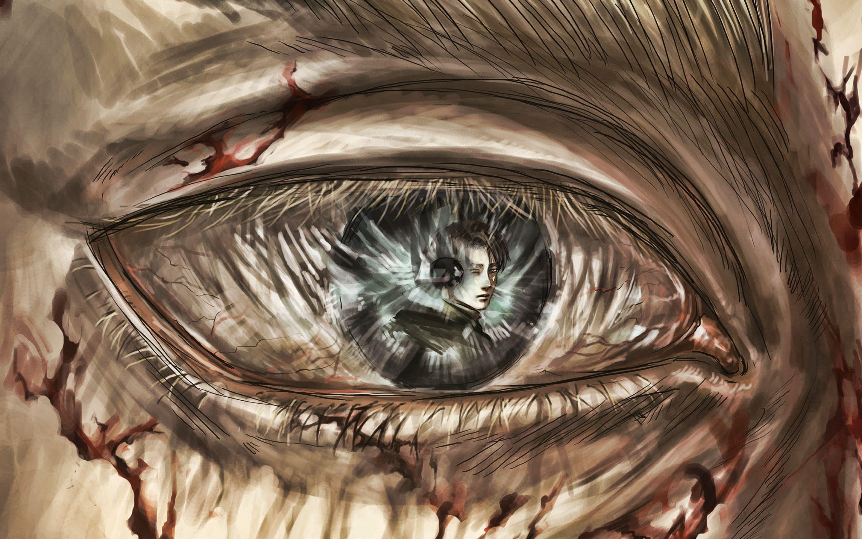 2880x1800 Download wallpaper Levi Ackerman, Erwin Smith, artwork, human eye, Attack on Titan, manga, Shingeki no Kyojin for desktop with resolution 2880x1800. High Quality HD picture wallpaper