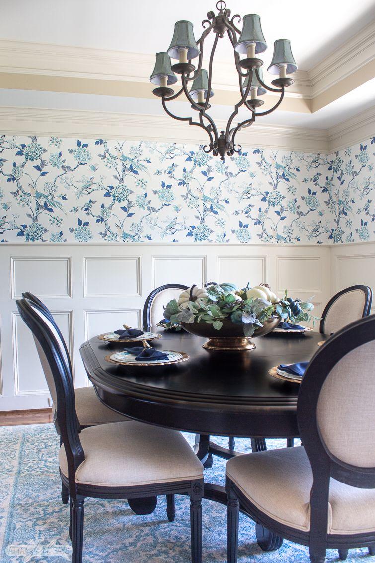 755x1133 Fall Table Decor in Shades of Blue for a Traditional Dining Room