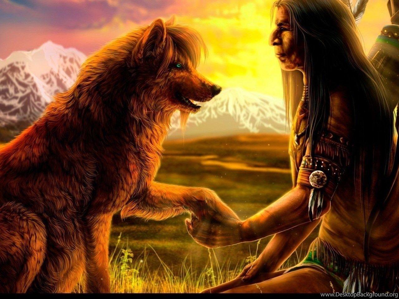 1280x960 Native American With A Wolf Wallpaper Fantasy Wallpaper Desktop Background