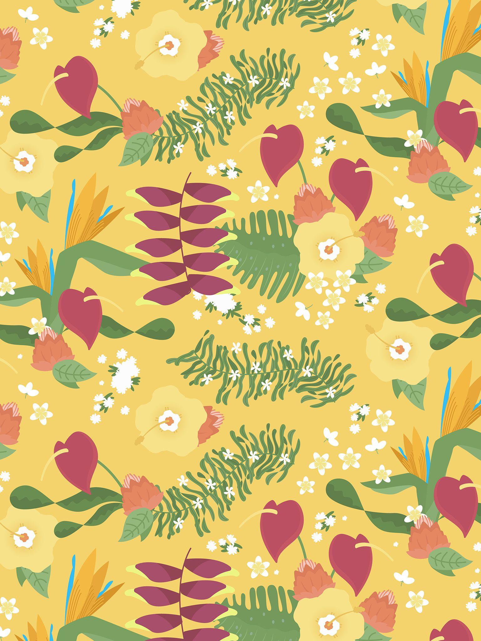 1536x2048 Hawaiian Floral Phone Wallpaper