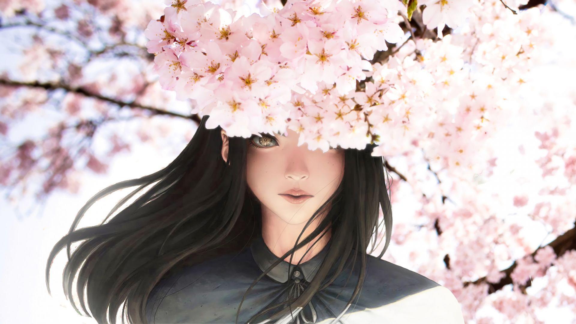 1920x1080 Desktop wallpaper anime girl, original, cherry blossom, sakura, HD image, picture, background, e074ac