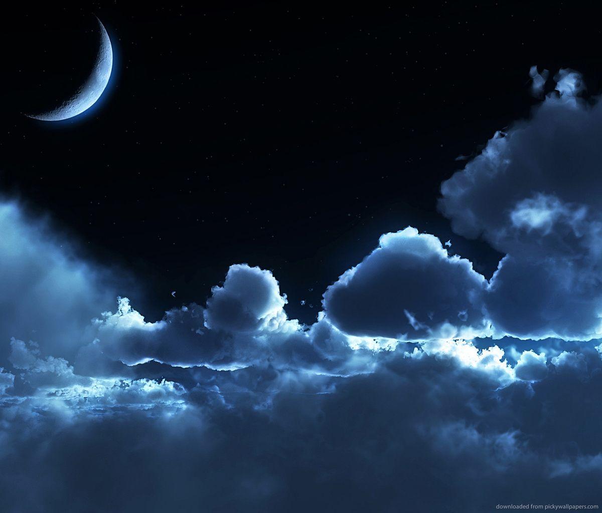 1200x1024 Tải xuống Hình nền Mây xanh và Mặt trăng về đêm cho Samsung Galaxy Tab