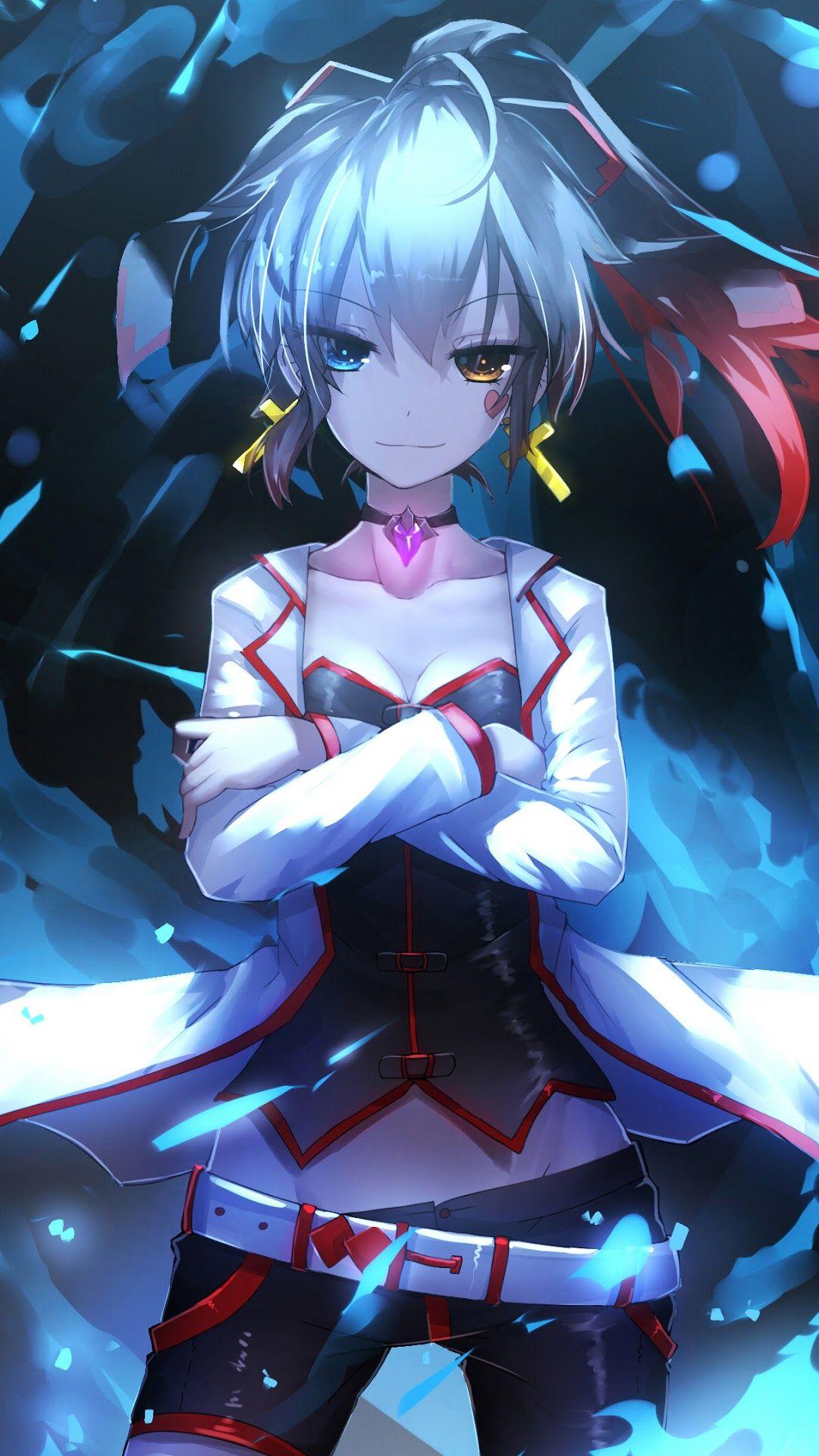 1080x1920 Anime Girl Blue Flame Pixiv Fantasia 4K 3840x2160 Wallpaper