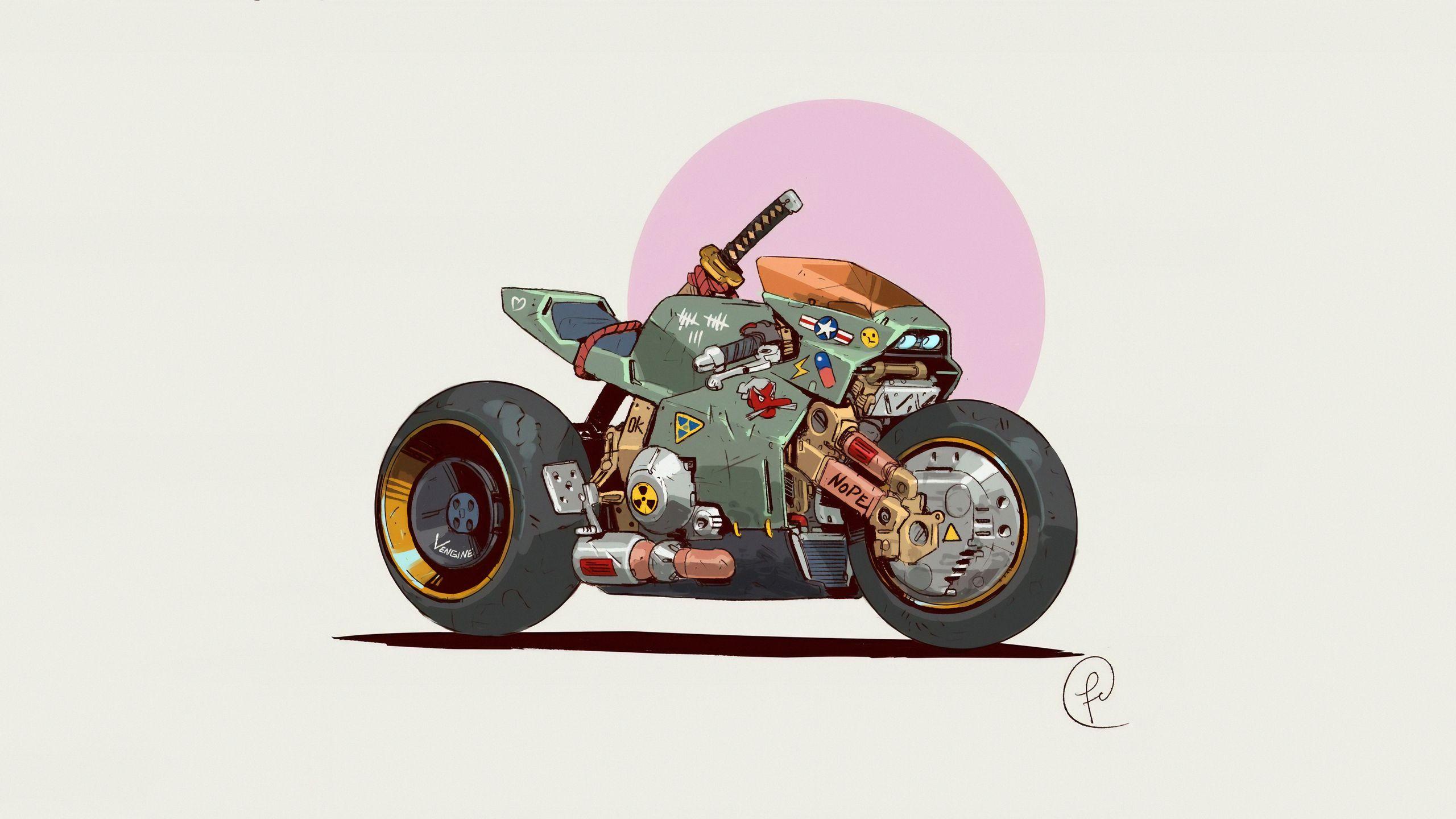 2560x1440 Cyberpunk Retro Bike 4k 1440P Resolution HD 4k Wallpaper, Image, Background, Photo and Picture