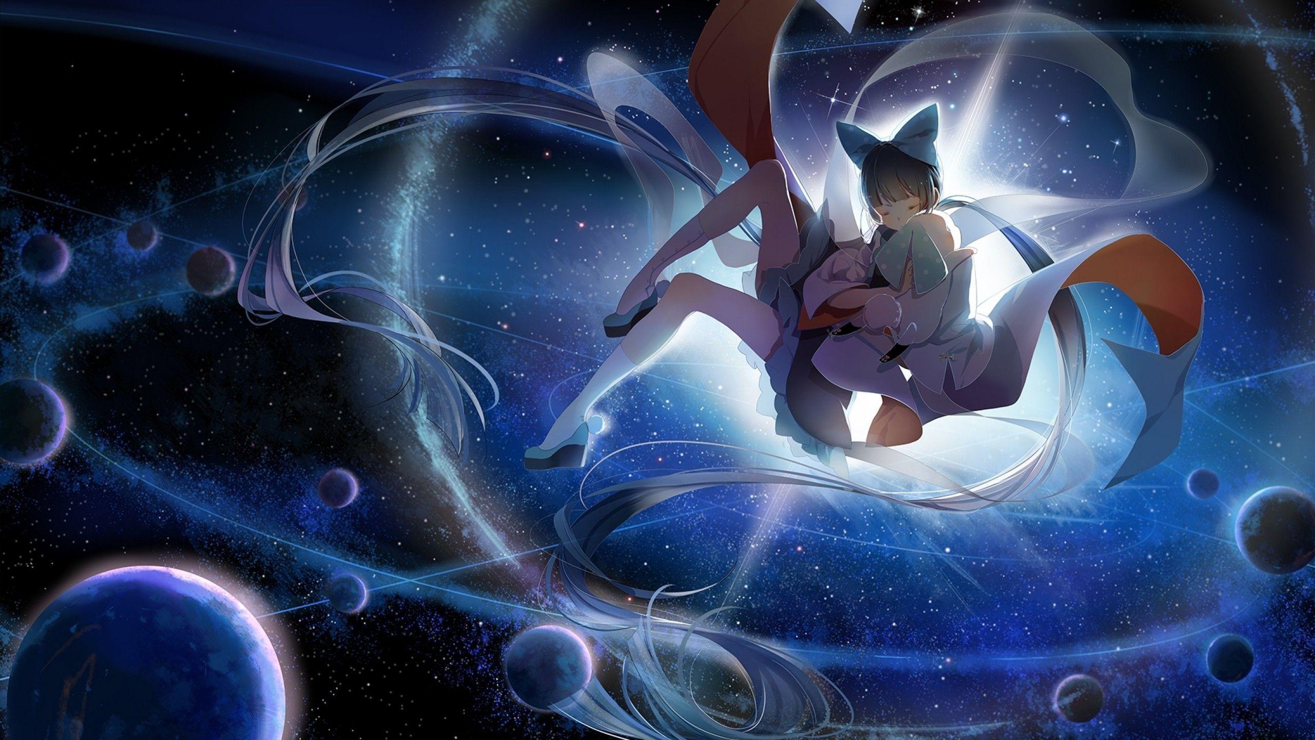 2560x1440 Download 2560x1440 Anime Girl, Galaxy, Planets, Closed Eyes Wallpaper for iMac 27 inch