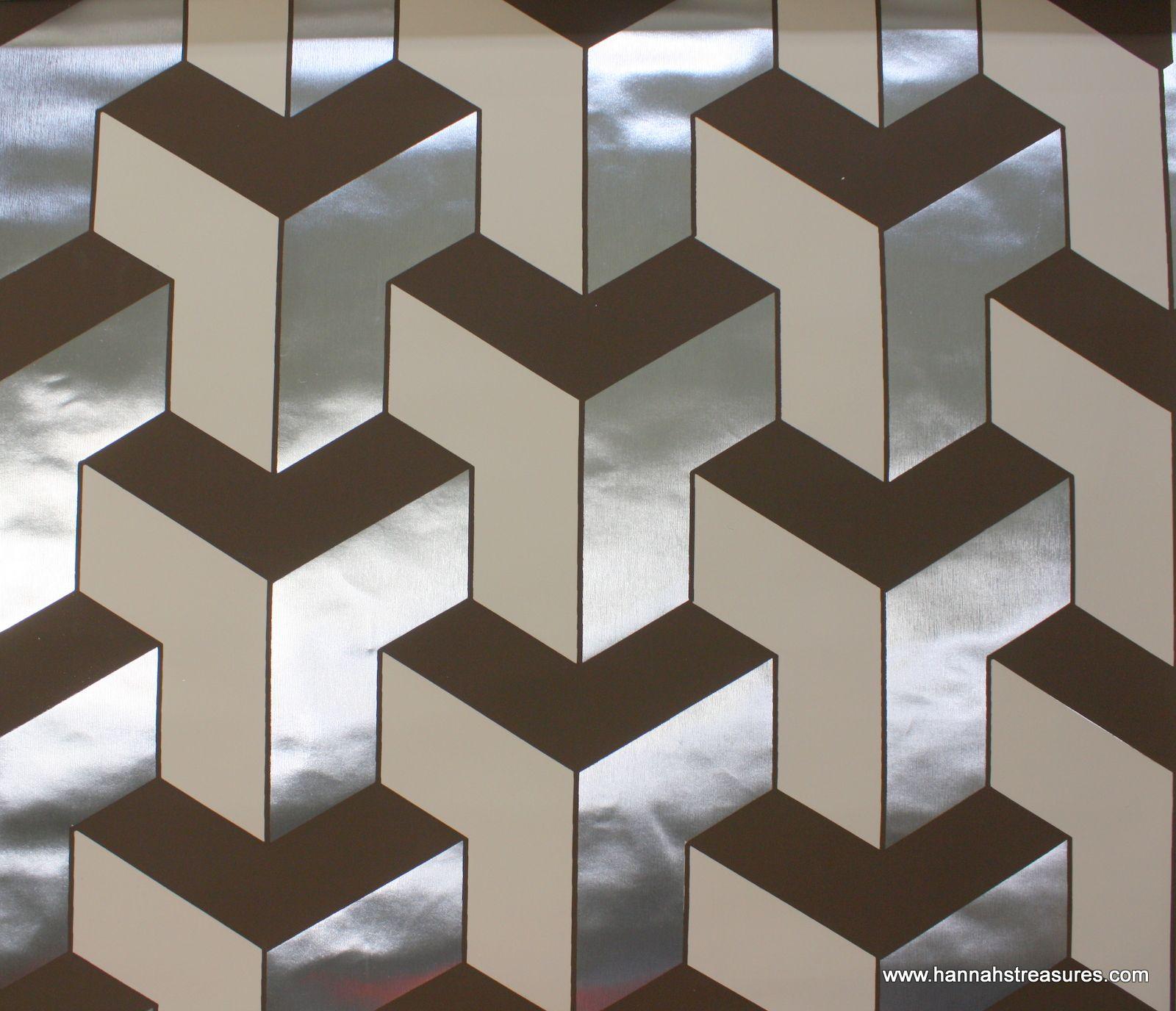 1600x1376 Vintage Wallpaper of the Day: Brown and Silver Metallic Geometric (Hannah's Treasures Vintage Wallpaper Blog)