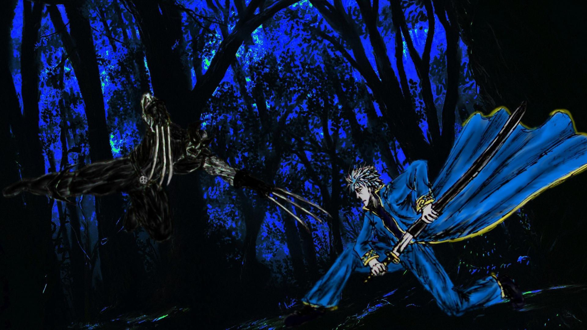 1920x1080 Wolverine claws fight forests katana wallpaper