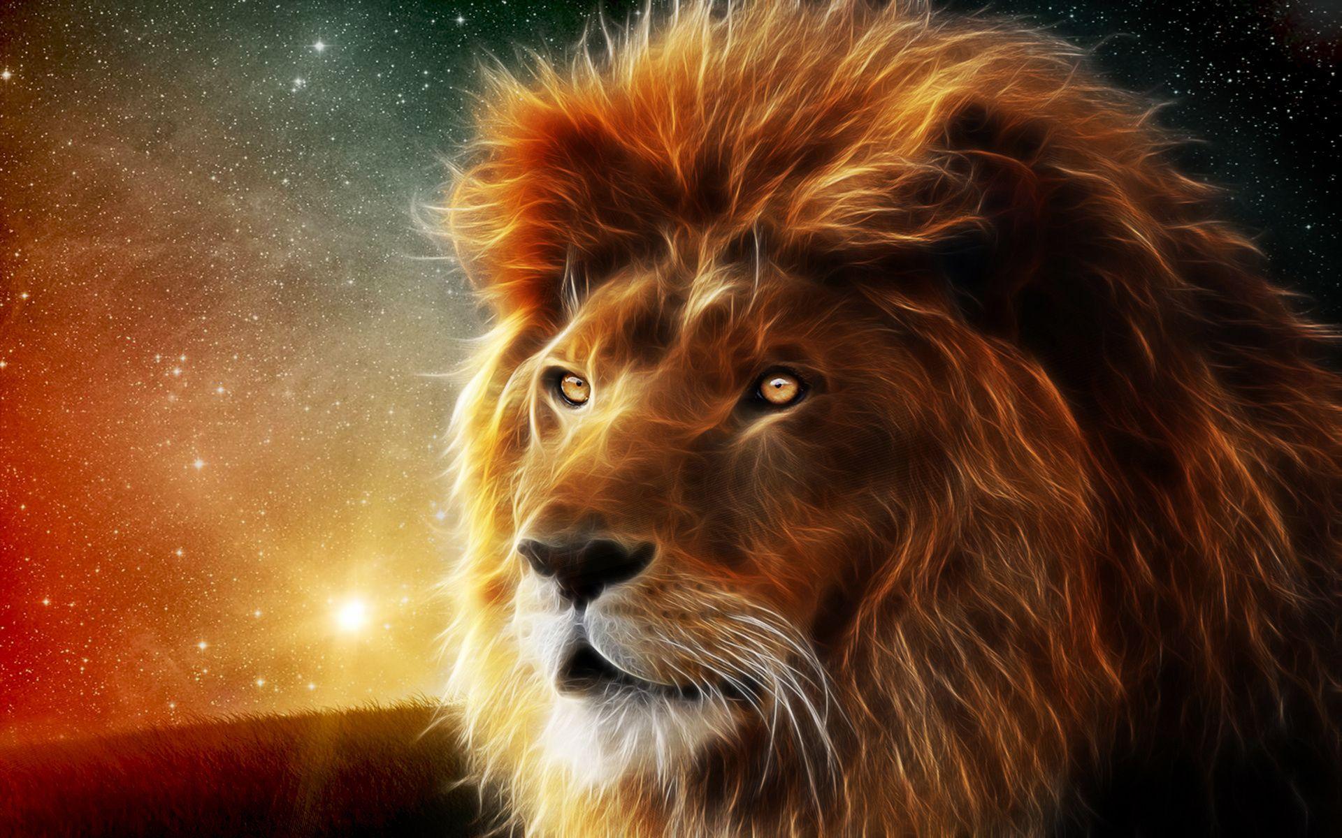 1920x1200 animals, Lion, Abstract, Fractal, Sci fi, Space, Nebula, Stars Wallpaper HD / Desktop and Mobile Background