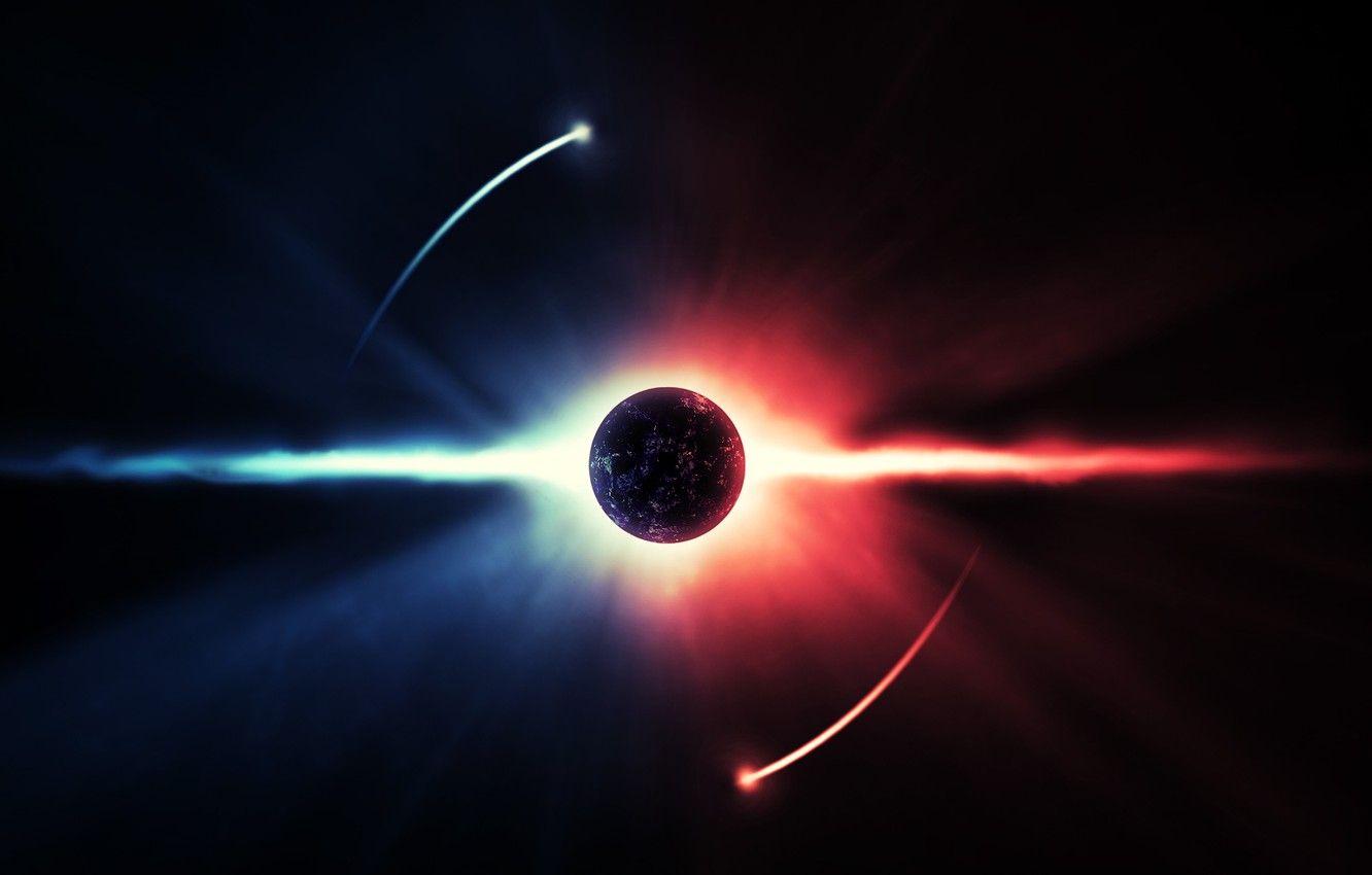 1332x850 Wallpaper red, eclipse, blue, stars image for desktop, section космос