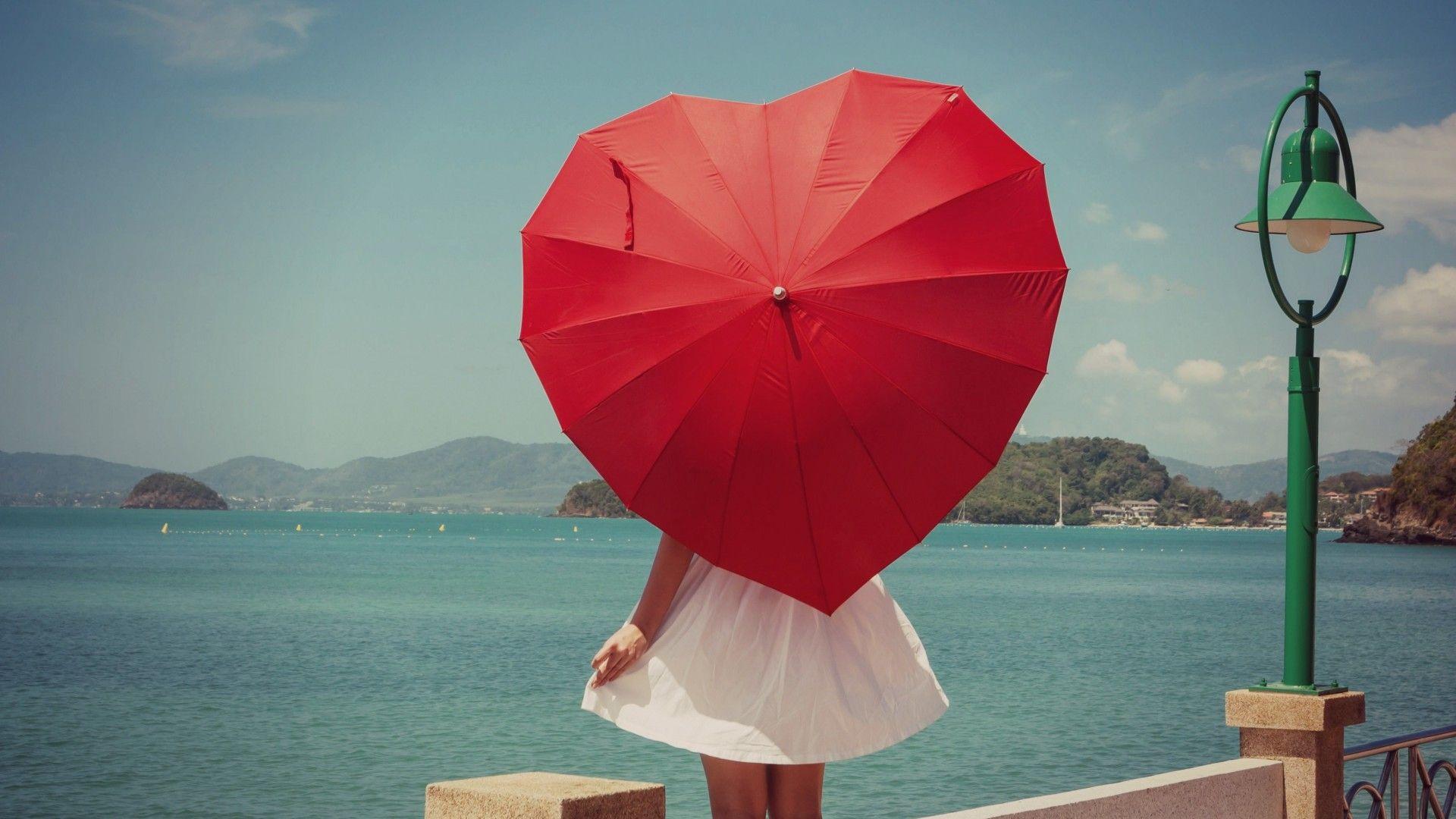1920x1080 Girl with Heart Umbrella Wallpaper