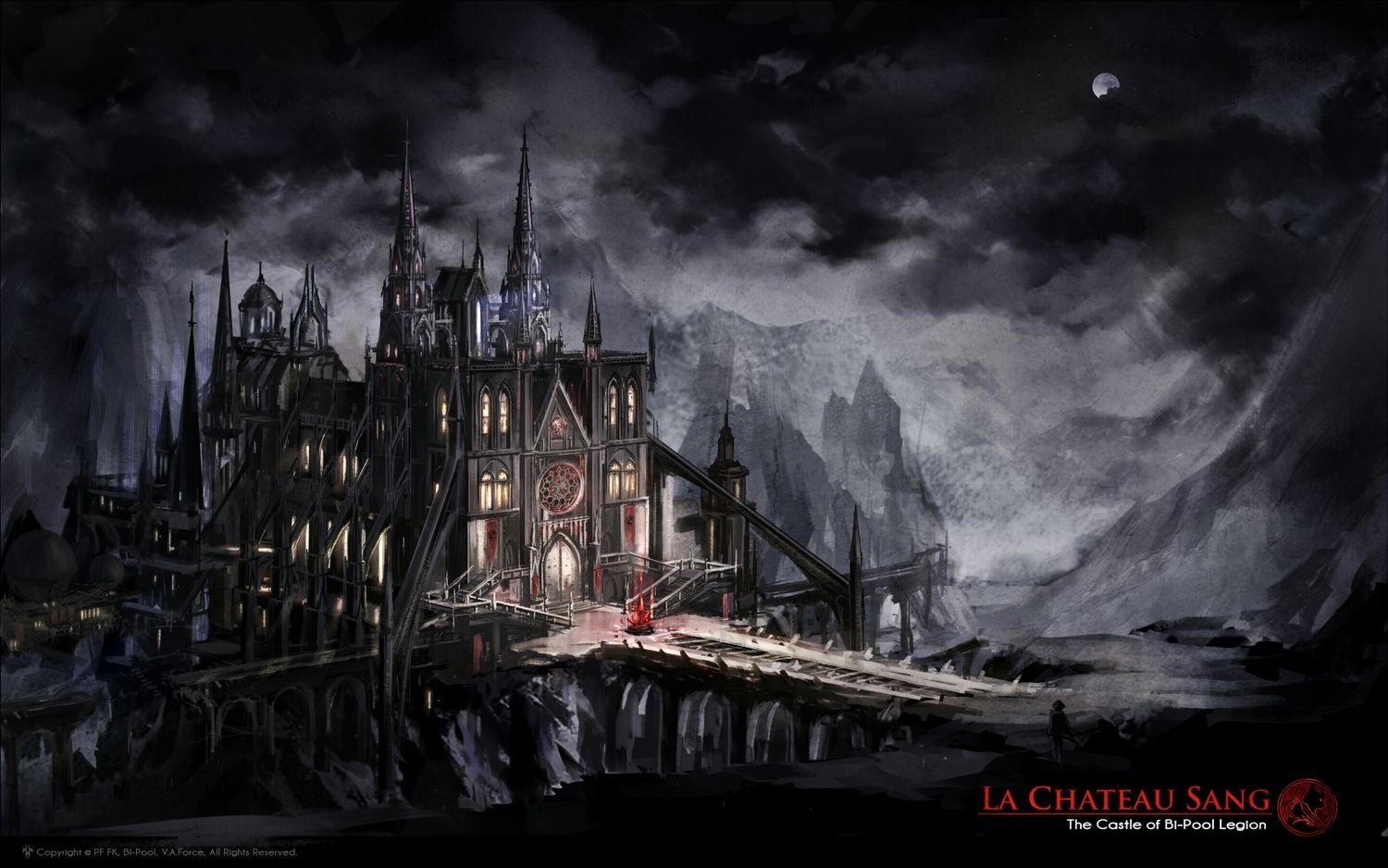 1500x938 building clouds c.z. dark gothic landscape logo moon night original pixiv fantasia scenic sky watermark. konachan.com.com Anime Wallpaper